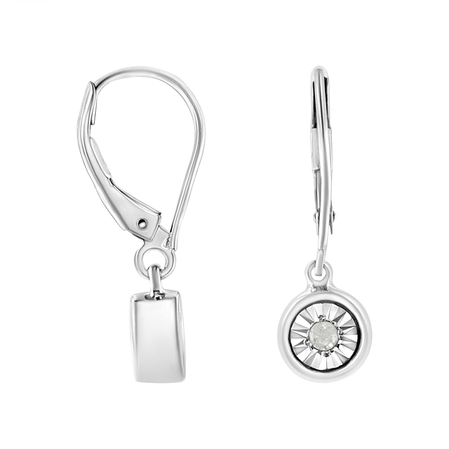 .925 Sterling Silver 1/10 Cttw Bezel-Set Round-Cut Diamond Accent Dangle