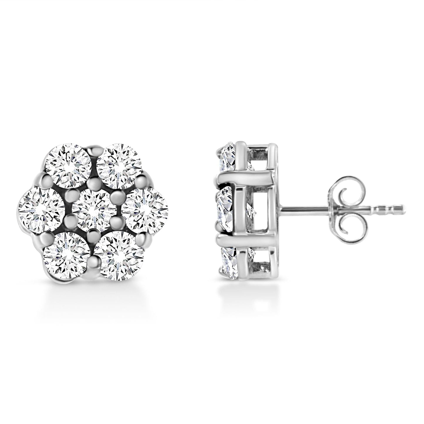 14K White Gold 1/2 Cttw Prong Set Round-Cut Diamond Flower Stud Earring (H-I