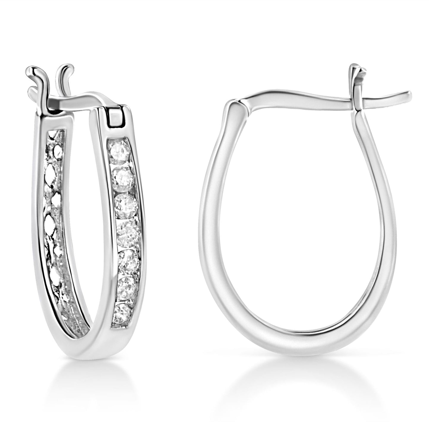 .925 Sterling Silver 1/4 Cttw Diamond Leverback 3/4’’ Inch Hoop Earrings