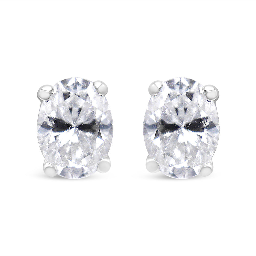 14K White Gold Lab Grown Oval Solitaire Diamond Stud Earrings (F-G Color