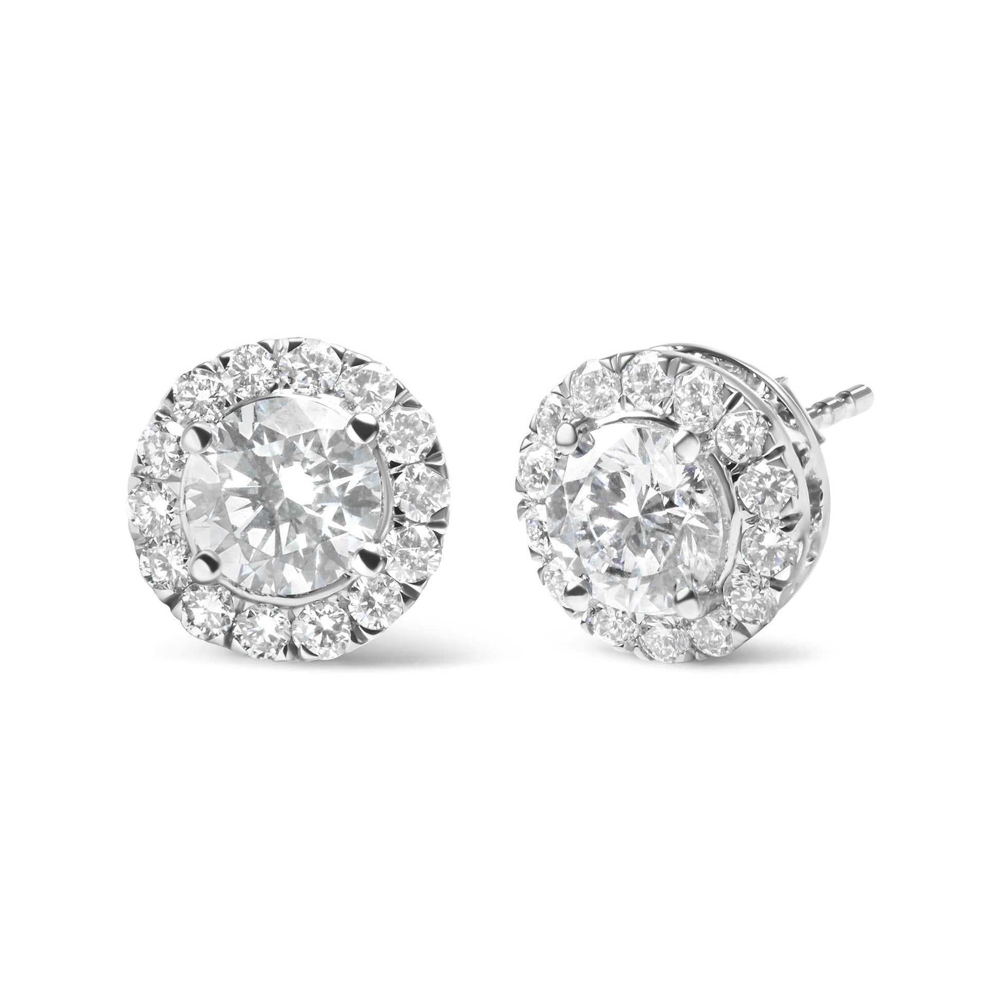 14K White Gold Lab Grown Diamond Solitaire Stud Earrings with Halo (2.00 Cttw