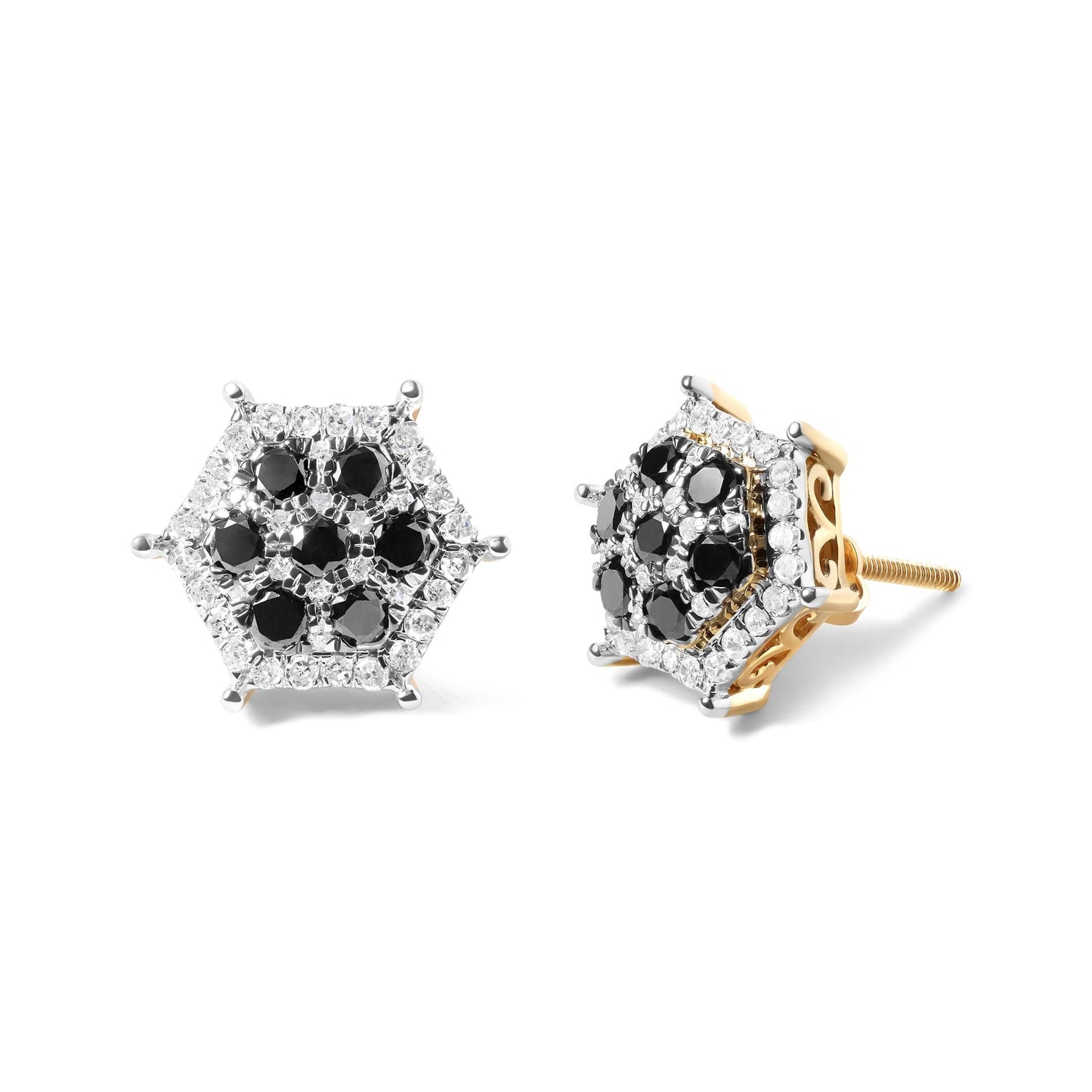 Men’s 10K Yellow Gold 7/8 Cttw White and Black Treated Diamond Earring (Black