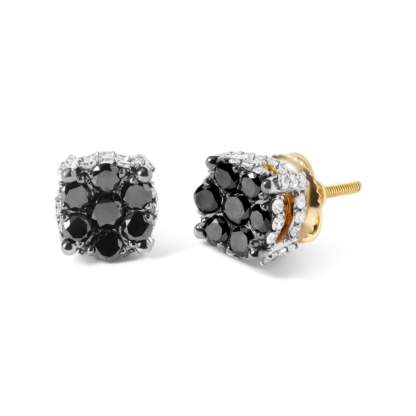 Men’s 10K Yellow Gold 1.00 Cttw White and Black Treated Diamond Earring