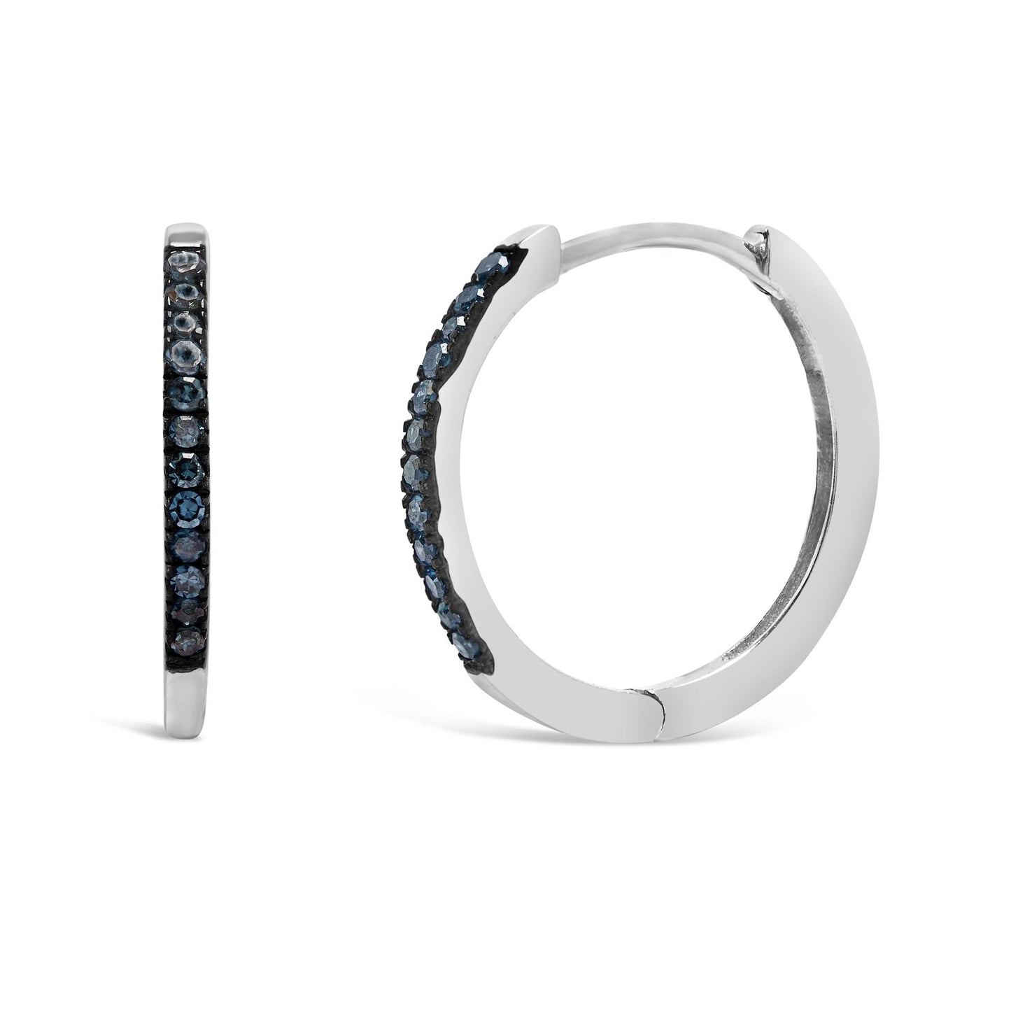 925 Sterling Silver 1/10 Cttw Blue Diamond Hoop Snap Post Hoop Earrings (BlueColor, I3 Clarity)