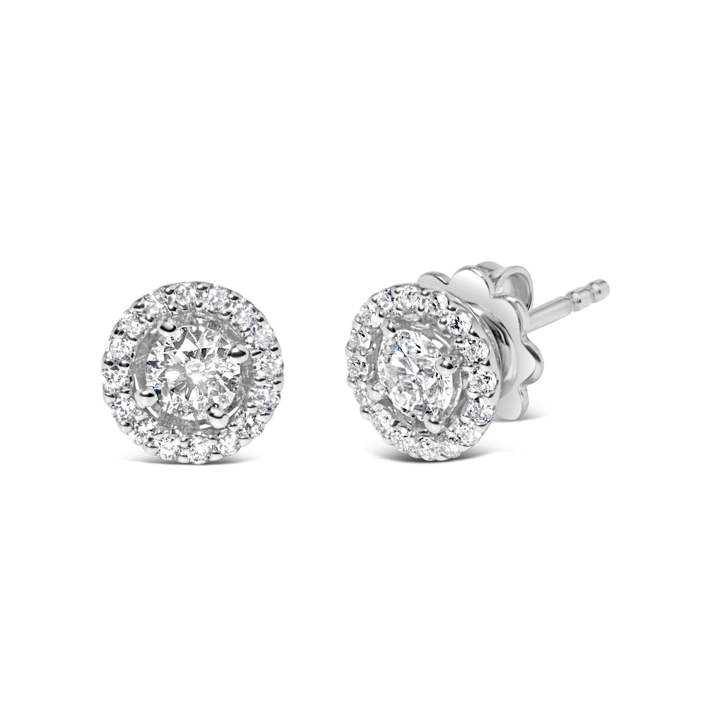 14K White Gold 3/4 Cttw Lab Grown Diamond Solitaire With Halo Stud Earrings