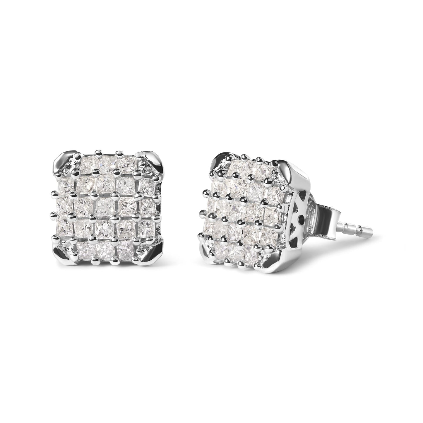 10K White Gold 3/4 Cttw Princess Diamond Composite Open Frame Stud Earrings