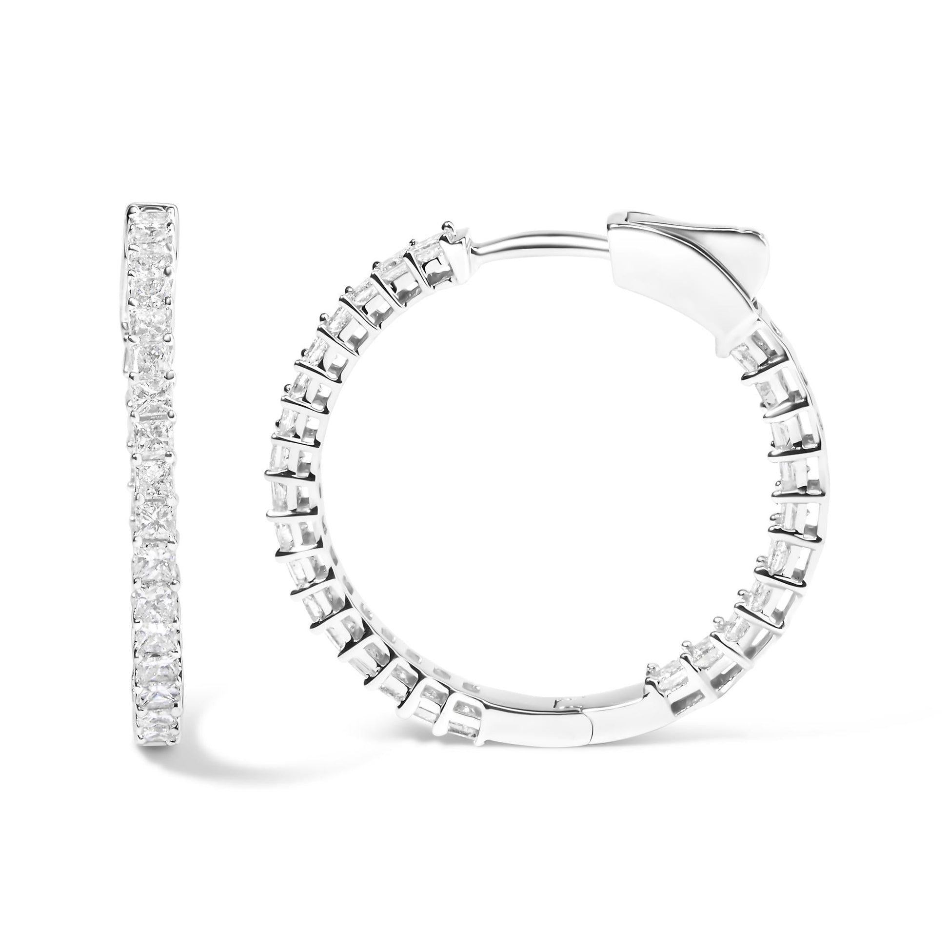 14K White Gold Natural Princess Cut Diamond Inside Out Hoop Earrings (G-H Color