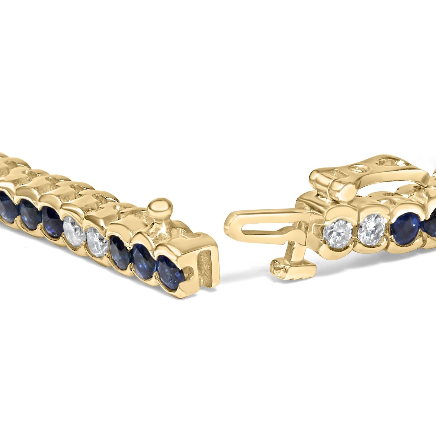 14K Yellow Gold 1 3/4 Cttw Diamond and 5.0 Cttw Blue Sapphire Bezel Set Tennis