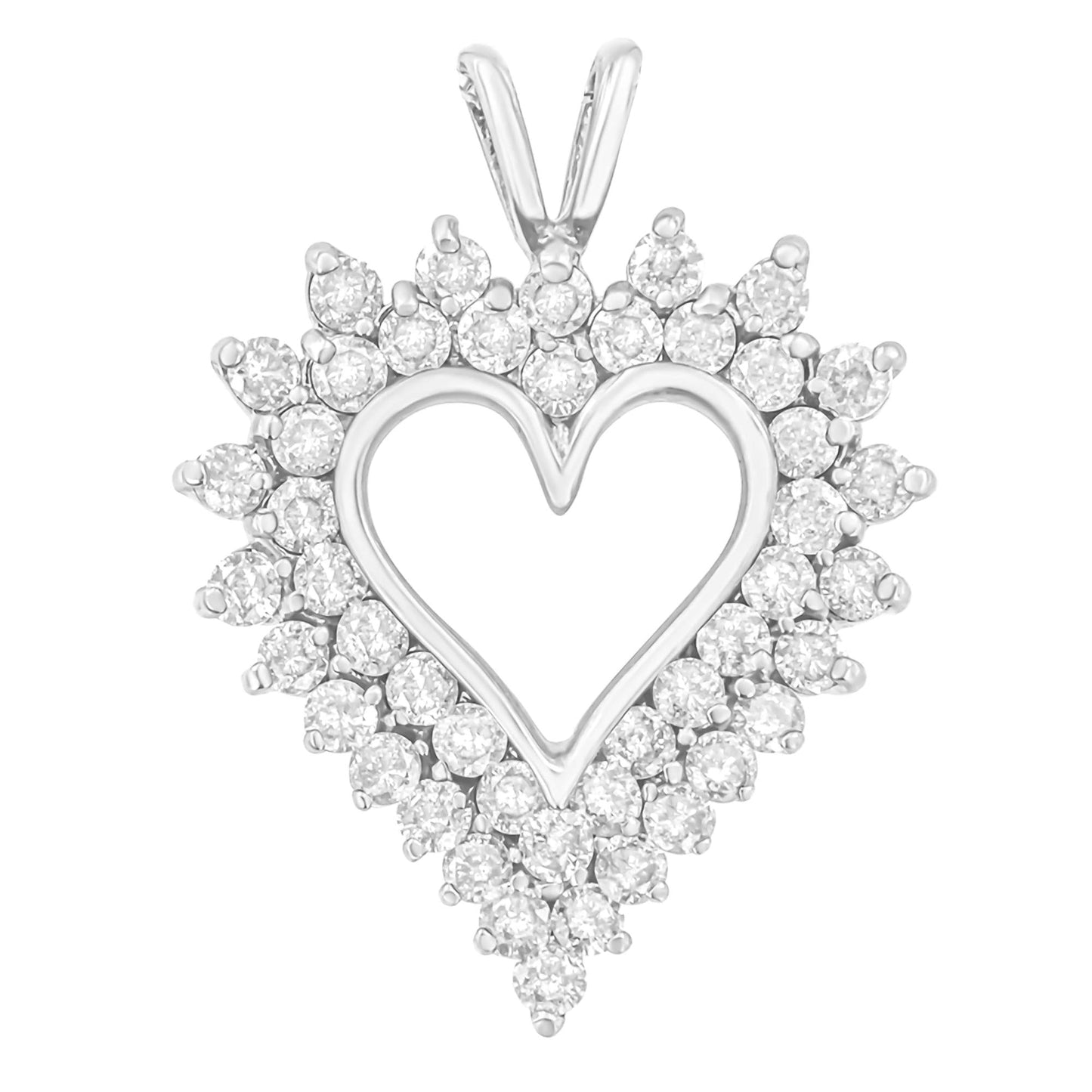 .925 Sterling Silver 3.00 Cttw Round Cut Diamond Cluster Heart 18’’ Pendant