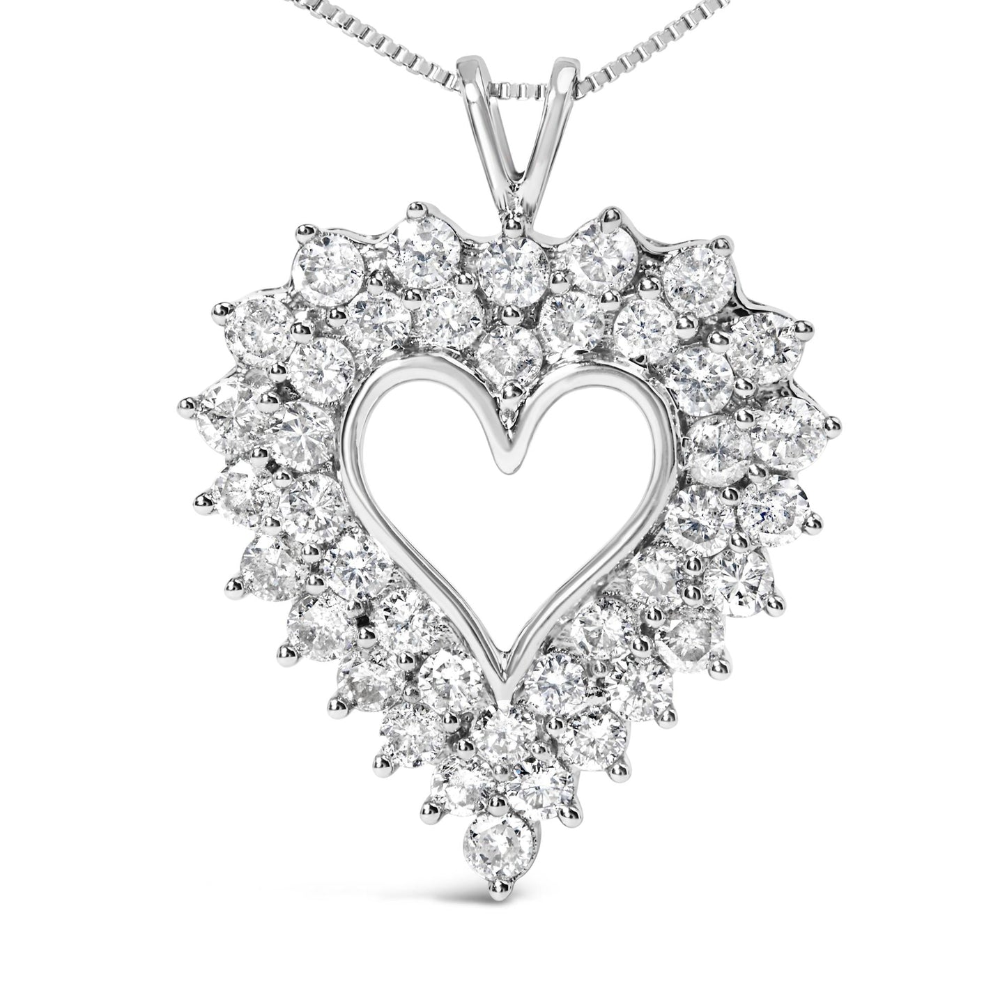 925 Sterling Silver 4.0 Cttw Diamond Two Row Open Heart 18’’ Pendant