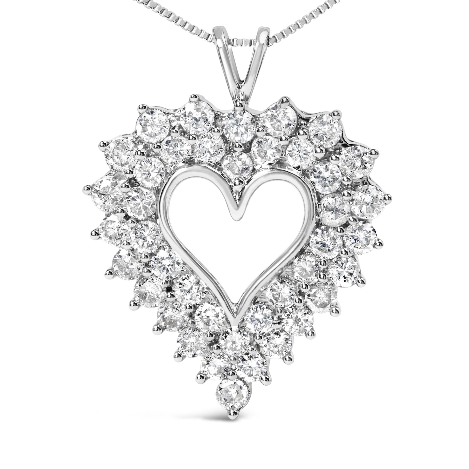 925 Sterling Silver 4.0 Cttw Diamond Two Row Open Heart 18’’ Pendant