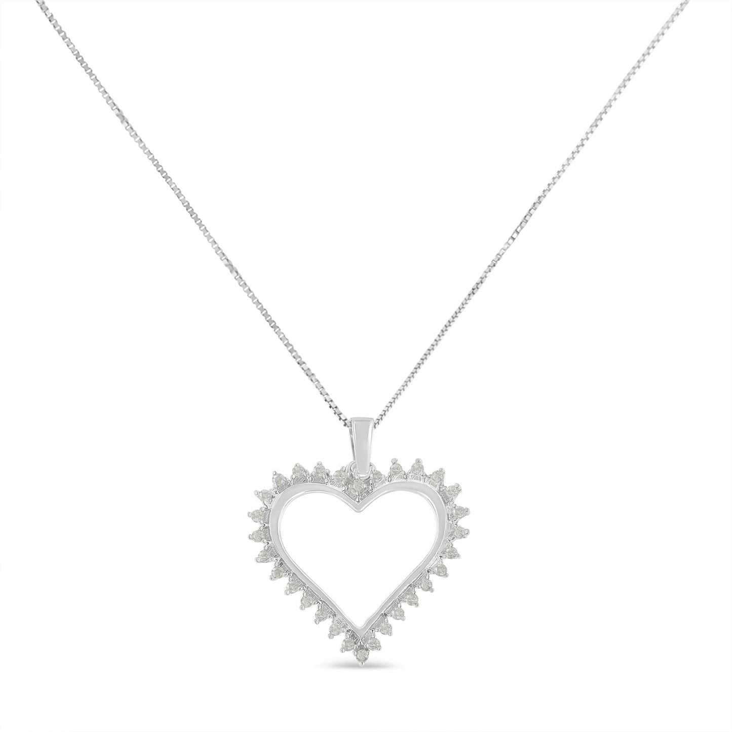 .925 Sterling Silver 1/4 cttw 3-Prong Diamond Open Heart 18’’ Pendant