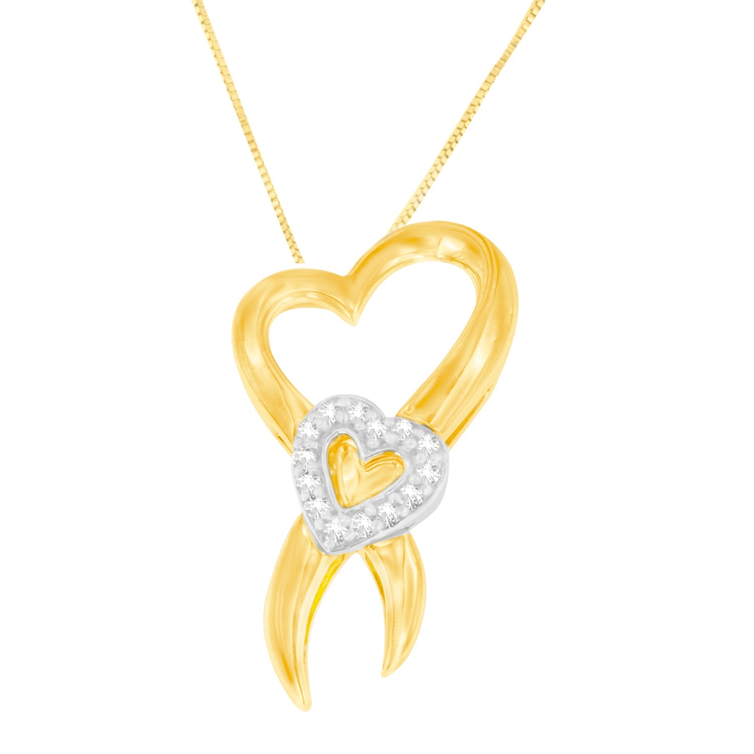 10K Two-Tone Gold 1/10 cttw Diamond Heart Pendant Necklace (H-I I1-I2)