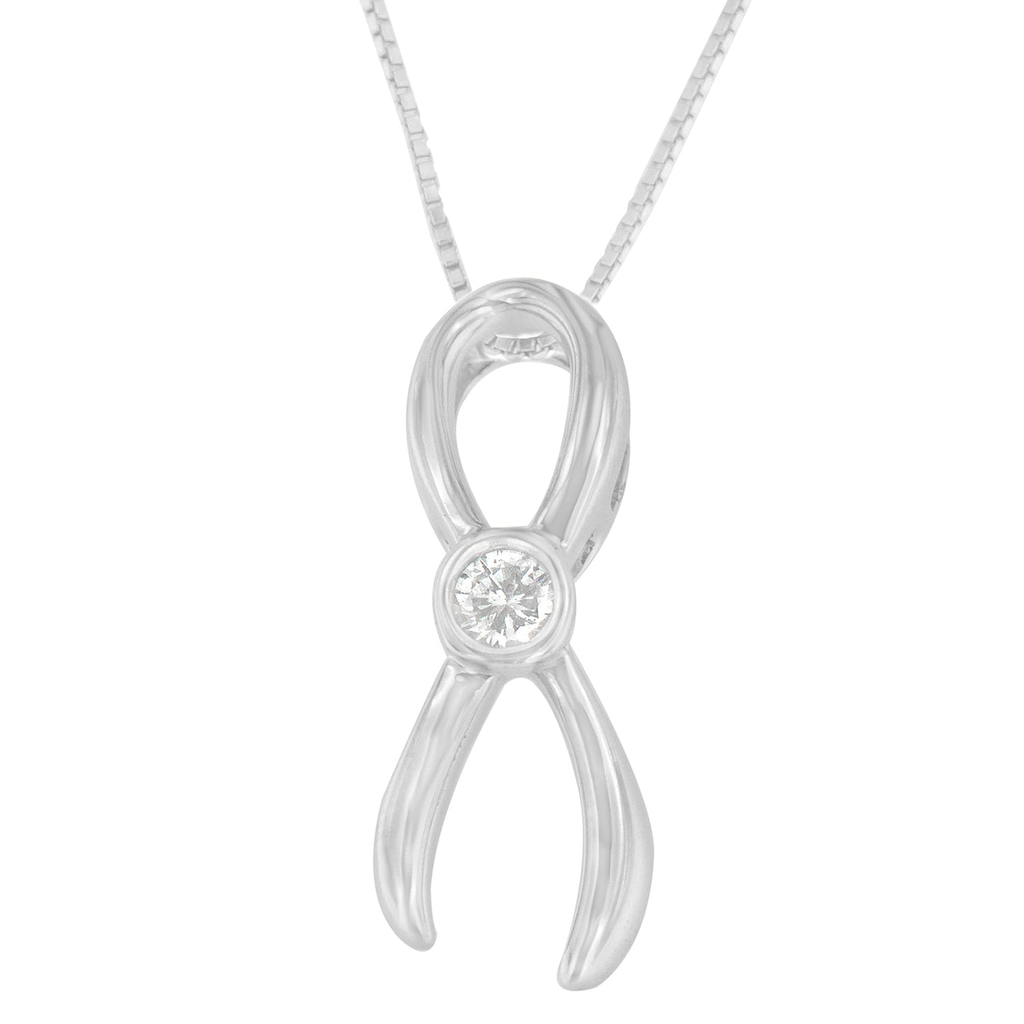 .925 Sterling Silver 1/10 cttw Diamond Ribbon Pendant Necklace (H-I, I1-I2)