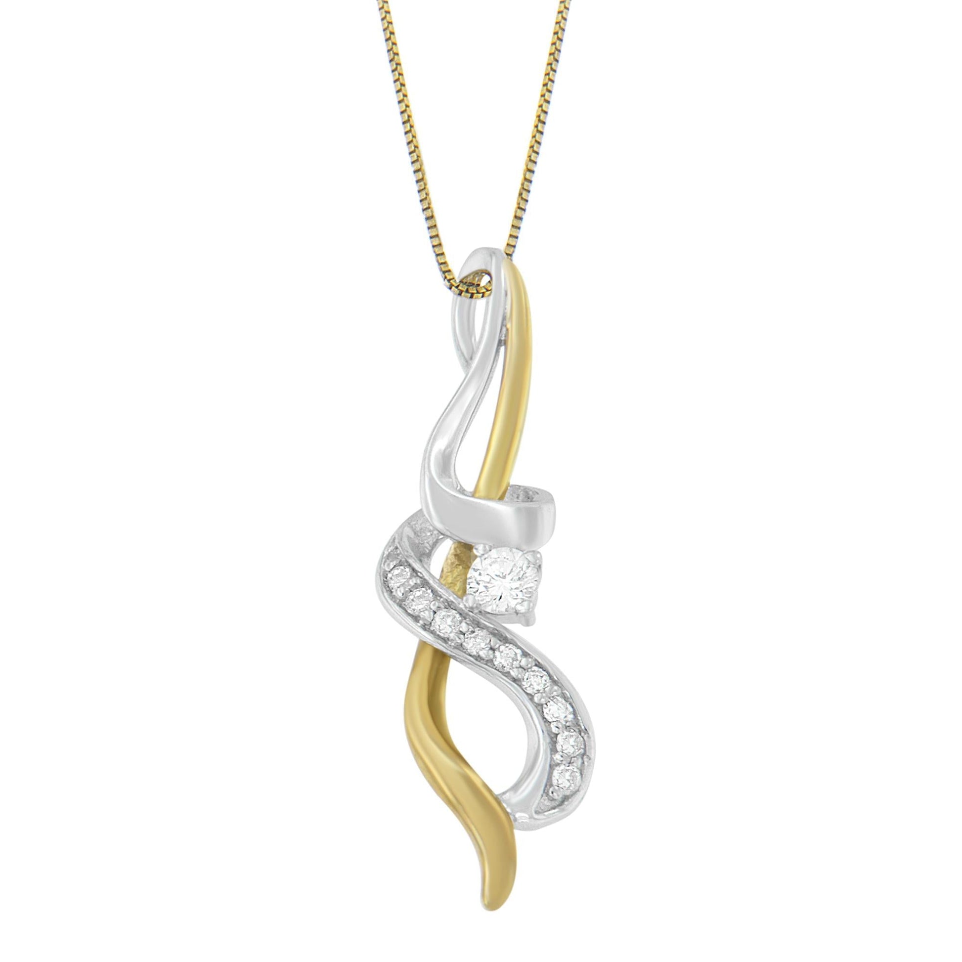 Espira 10K Two-tone Gold 1/5 cttw Diamond Intertwined Swirl Pendant Necklace