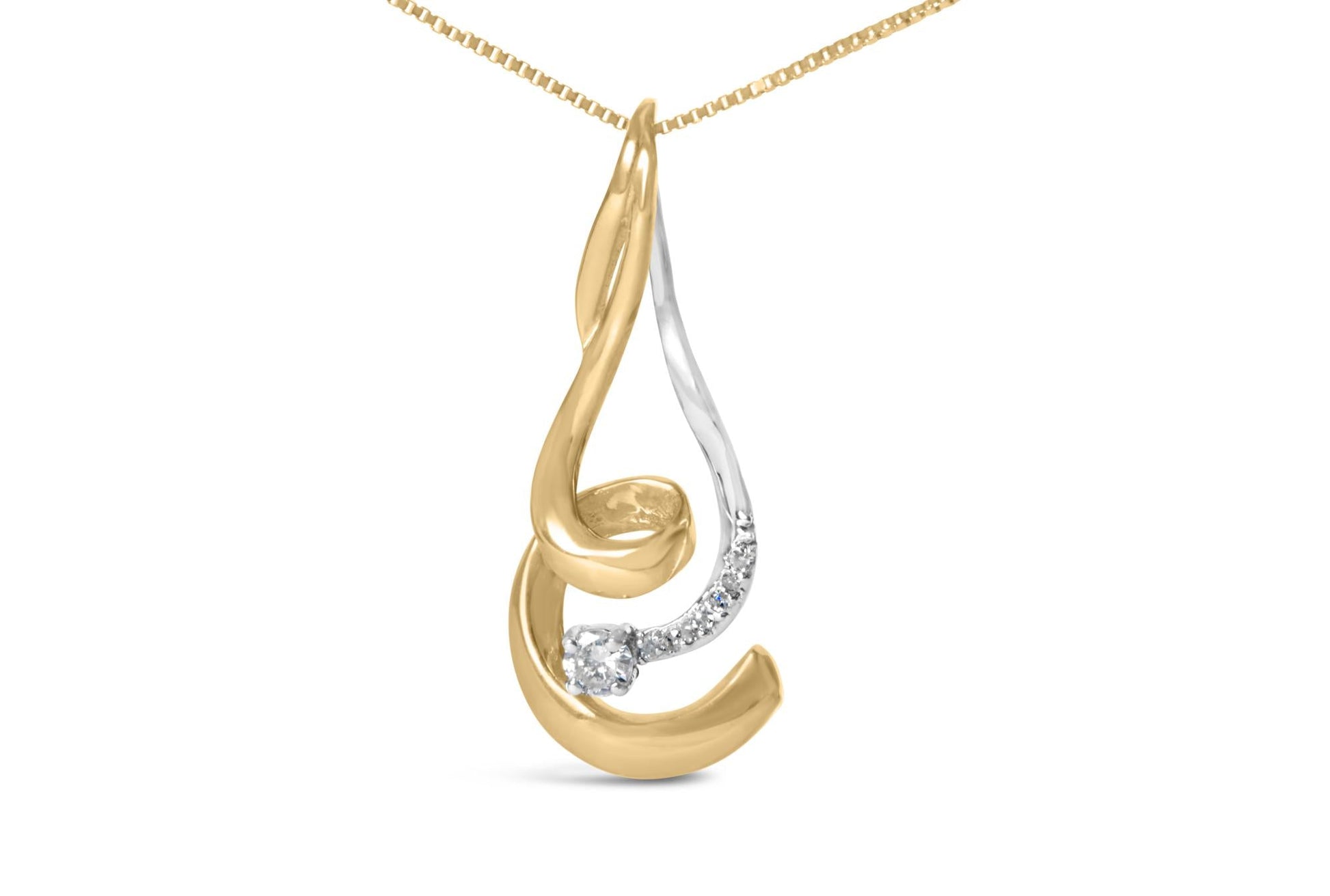 Espira 10K Two-Tone Gold 1/10 cttw Round Cut Diamond Swirl Pendant Necklace