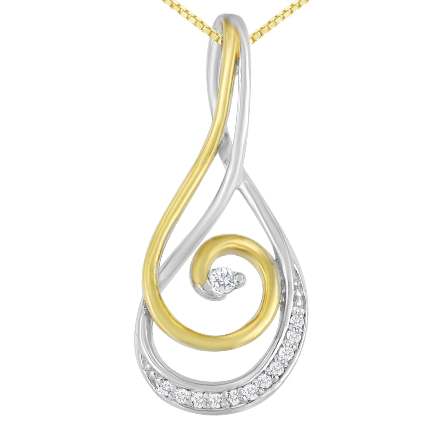 Espira 10K Two-Tone Gold Round Cut Diamond Sparkling Spiral Pendant Necklace