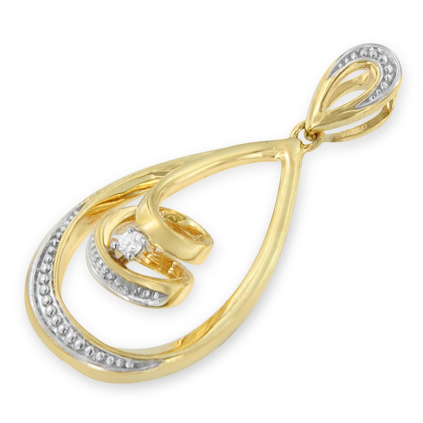 10K Gold Brilliant-Cut Diamond-Accented Open Teardrop Twisted Curl 18" Pendant Necklace (J-K Color, I2-I3 Clarity) - Choice of Gold Colors (10K Yellow Gold)