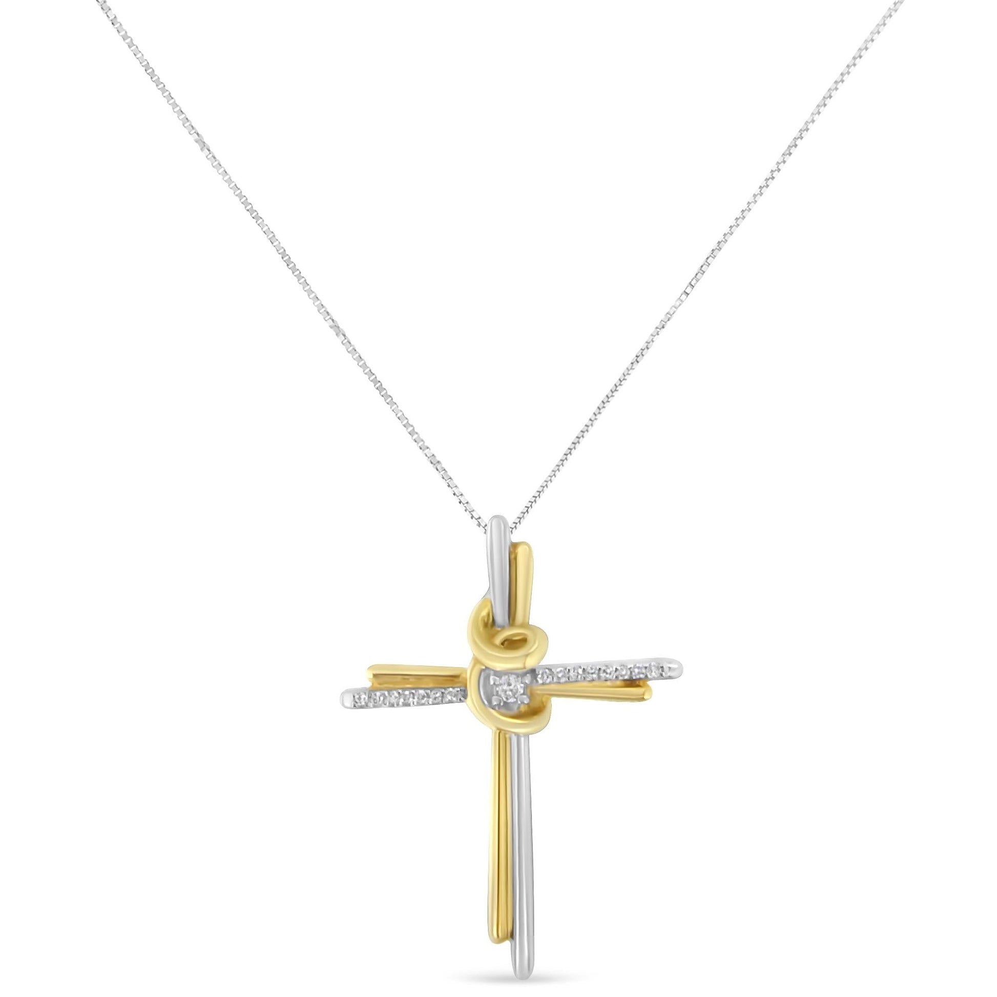 Espira 10K Two-Tone Yellow & White Gold Diamond-Accented Cross 18’’ Pendant