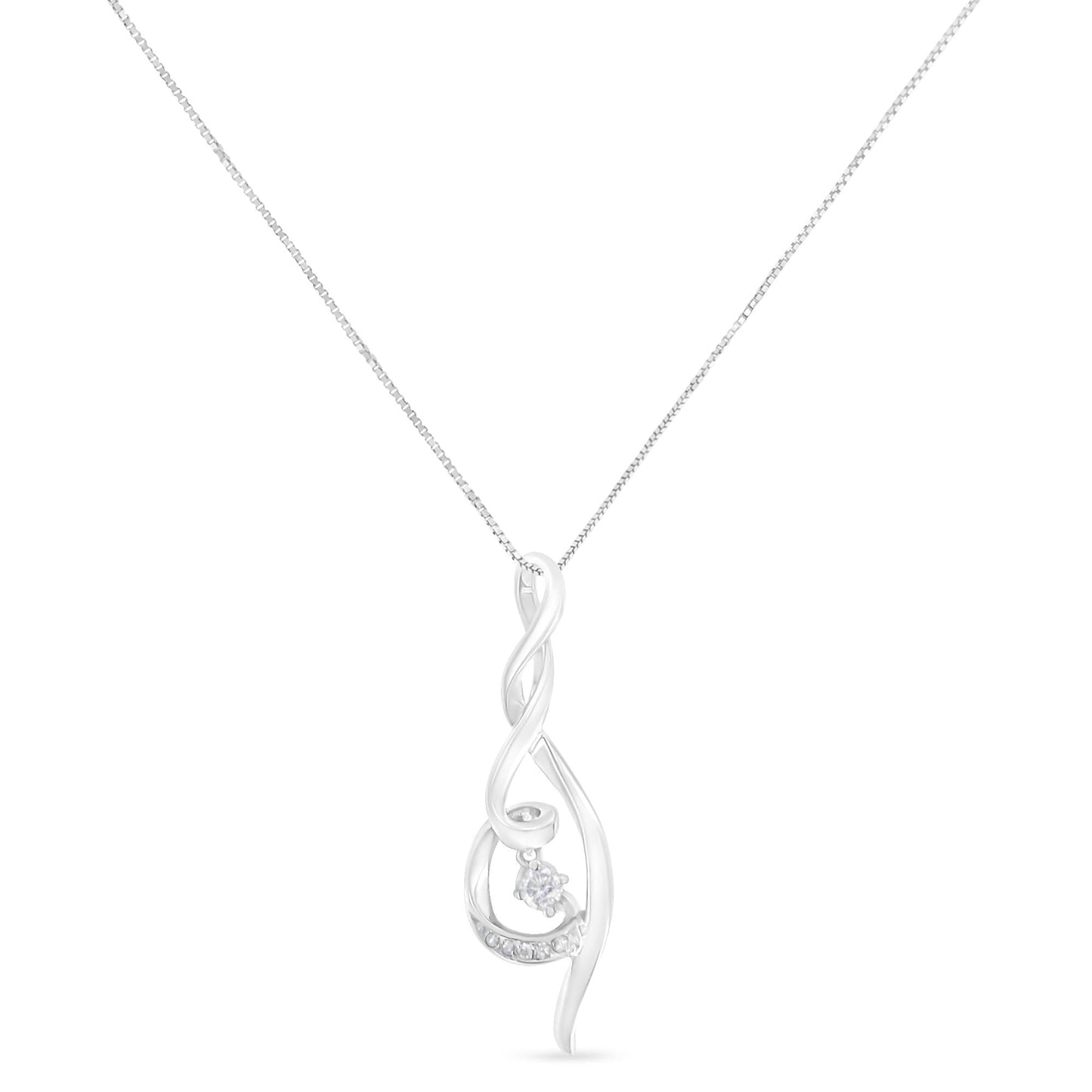 Espira 10K White Gold 1/10 cttw Diamond Swirl Pendant Necklace (I-J I1-I2)