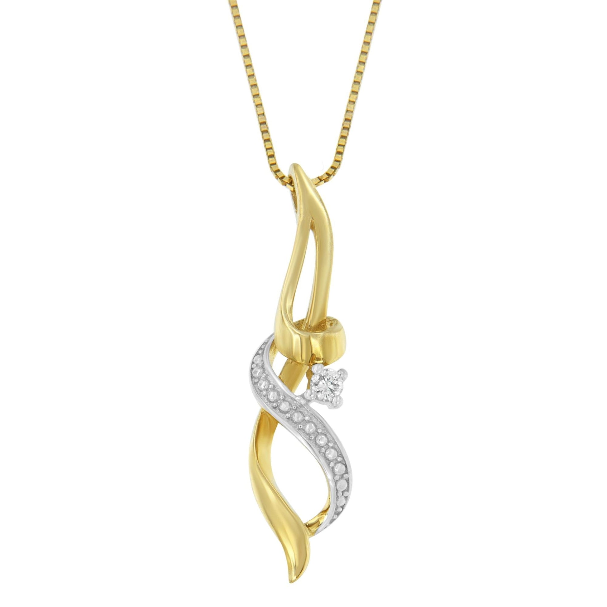 Espira 10K Yellow Gold 1/20 cttw Round Cut Diamond Accent Swirl Pendant