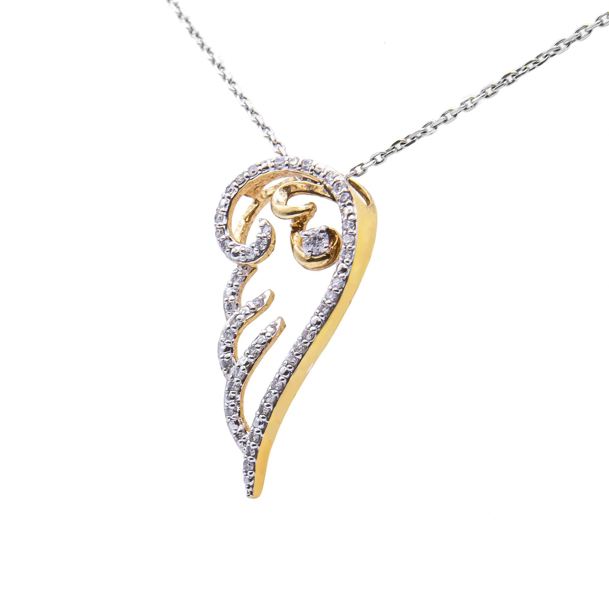 Yellow Plated Sterling Silver Diamond Angel Wing Pendant Necklace (1/4 cttw H-I