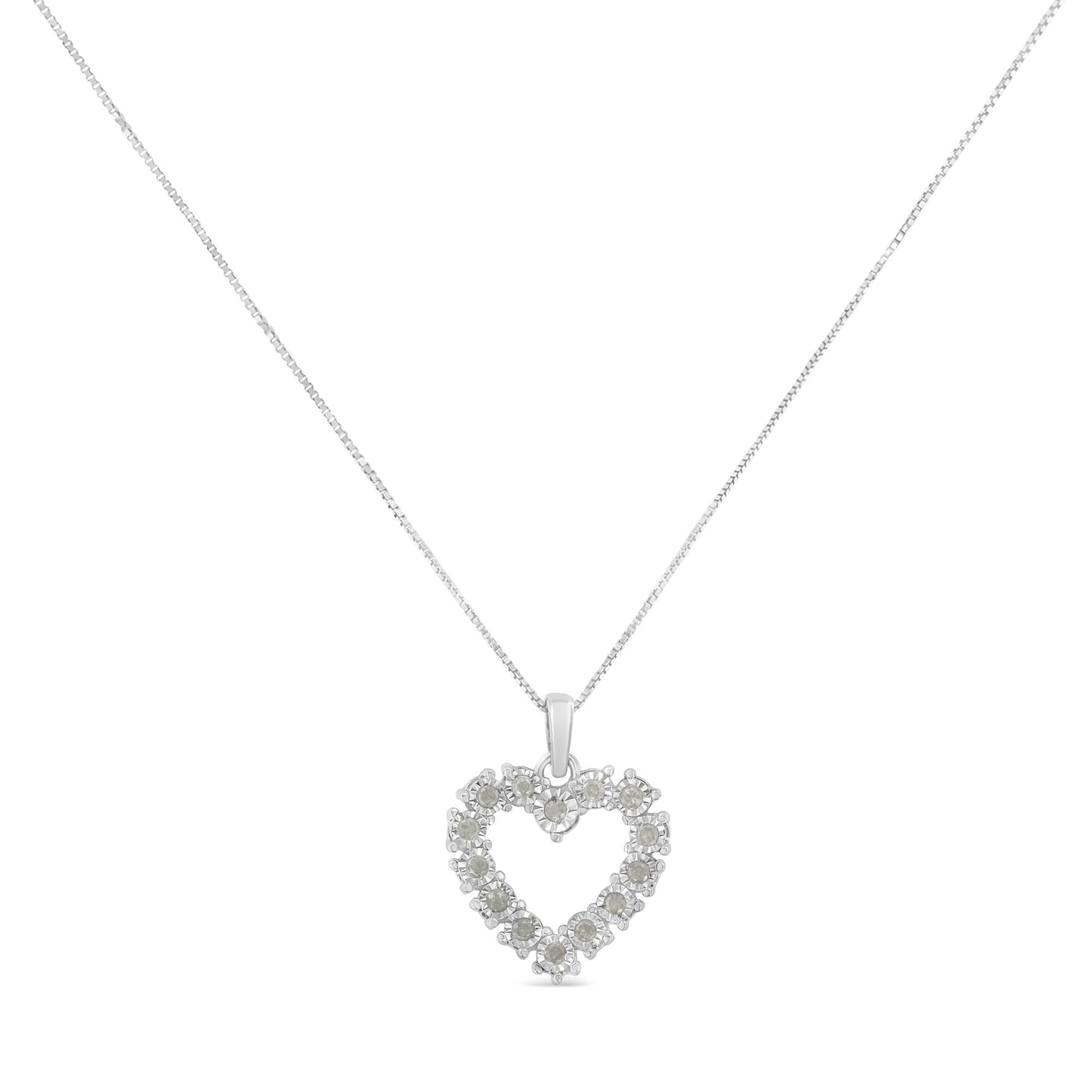 .925 Sterling Silver 1/3 Cttw Diamond Miracle-Set Open Heart 18’’ Pendant