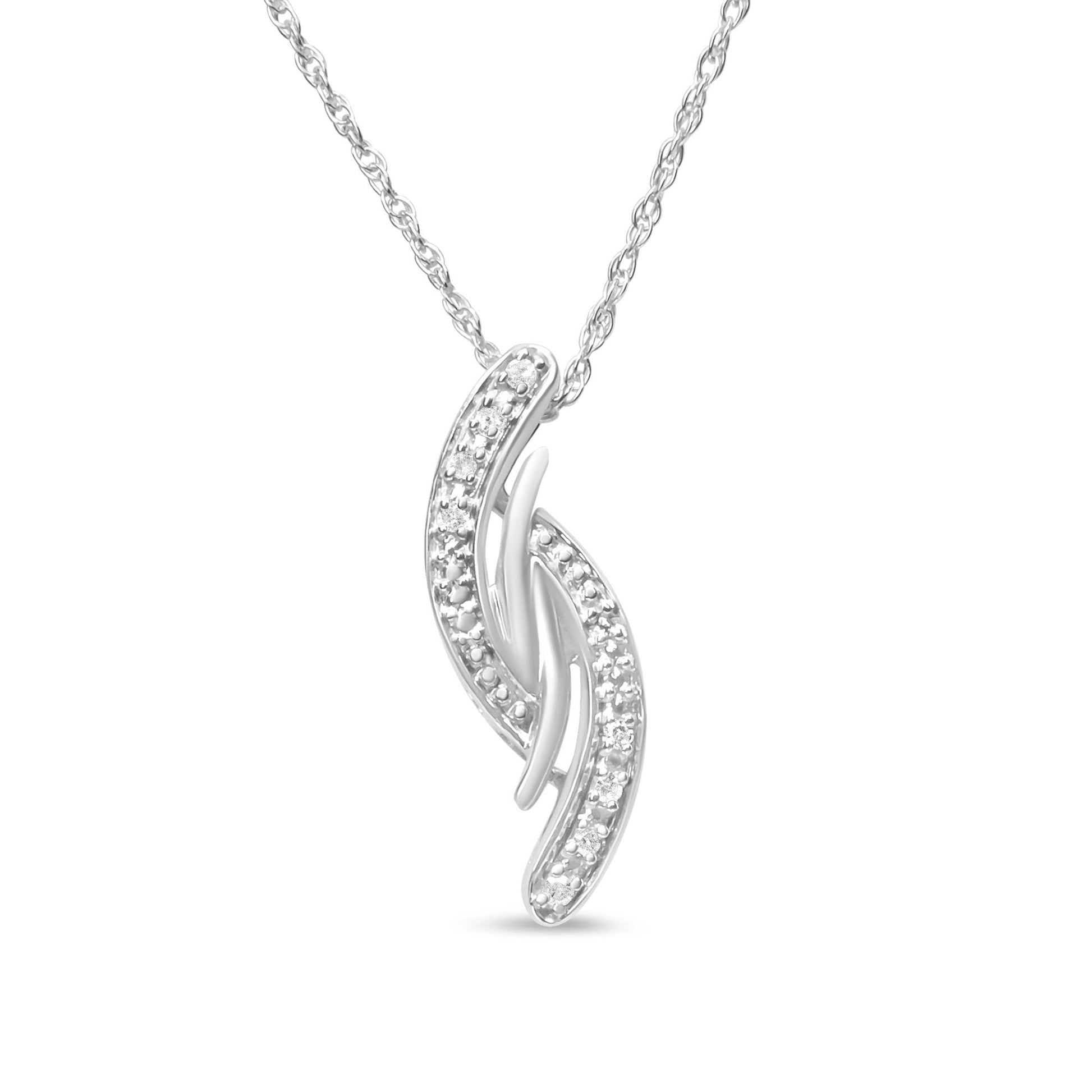 .925 Sterling Silver Diamond Accent Bypass Curve 18’’ Pendant Necklace (I-J