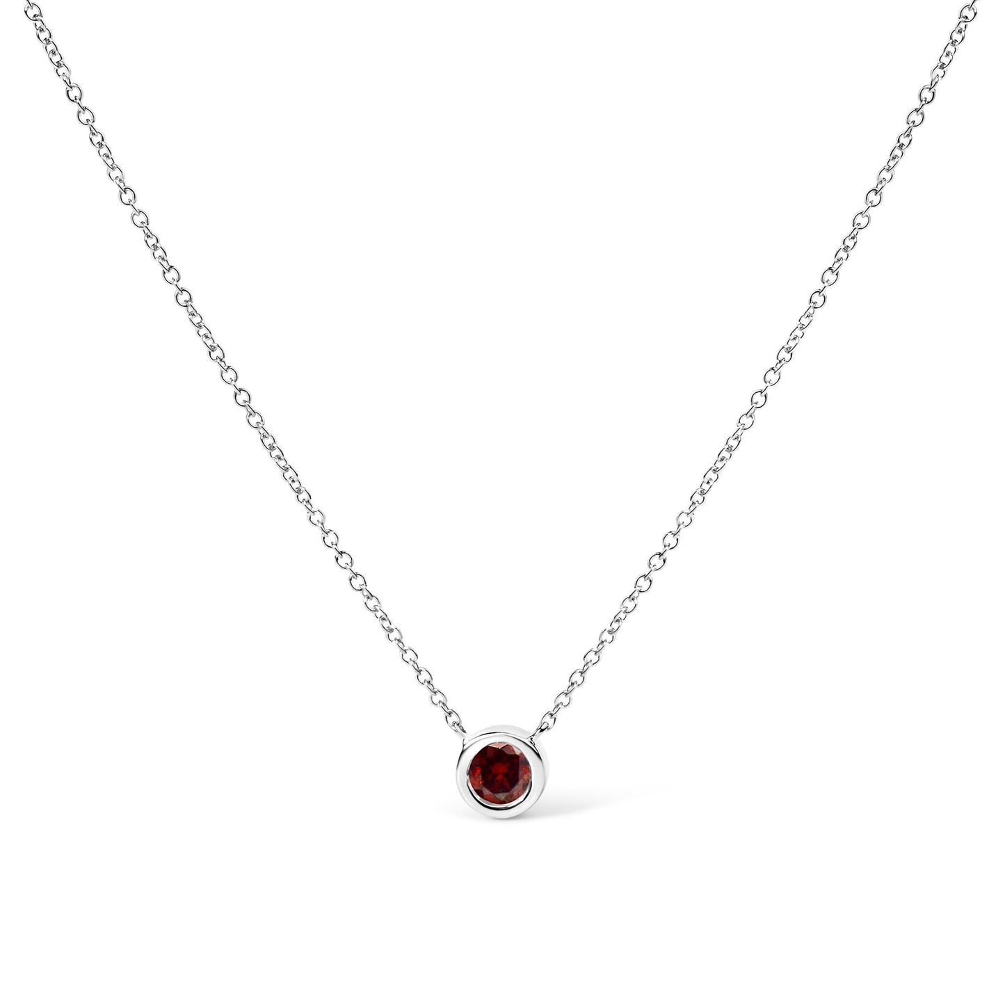 14K White Gold 1/2 Cttw Red Lab Grown Diamond Bezel-Set Solitaire 18" Pendant Necklace (Red Color, VS1-VS2 Clarity)