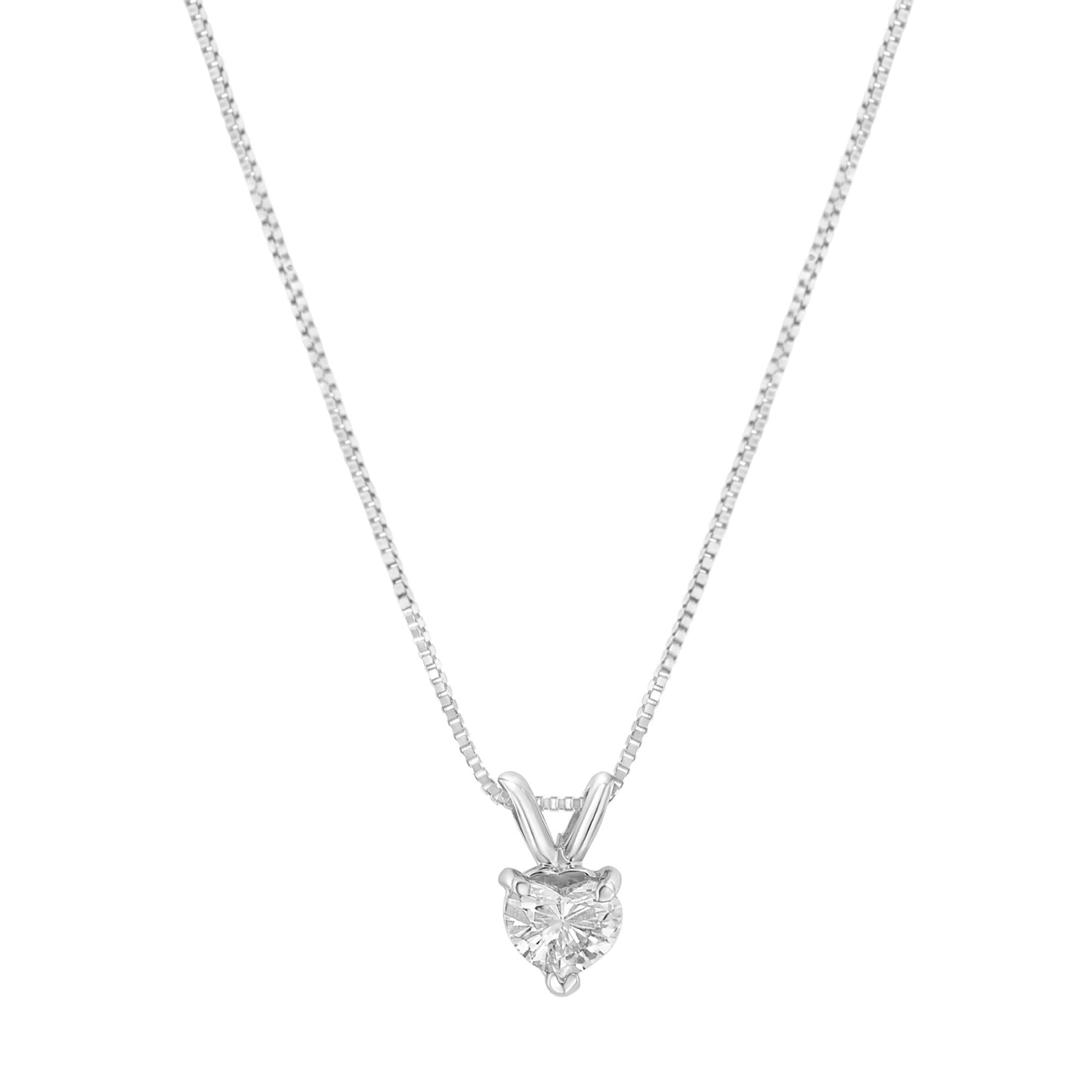 14K White Gold 3-Prong Set Heart Shaped Solitaire Diamond 18’’ Pendant