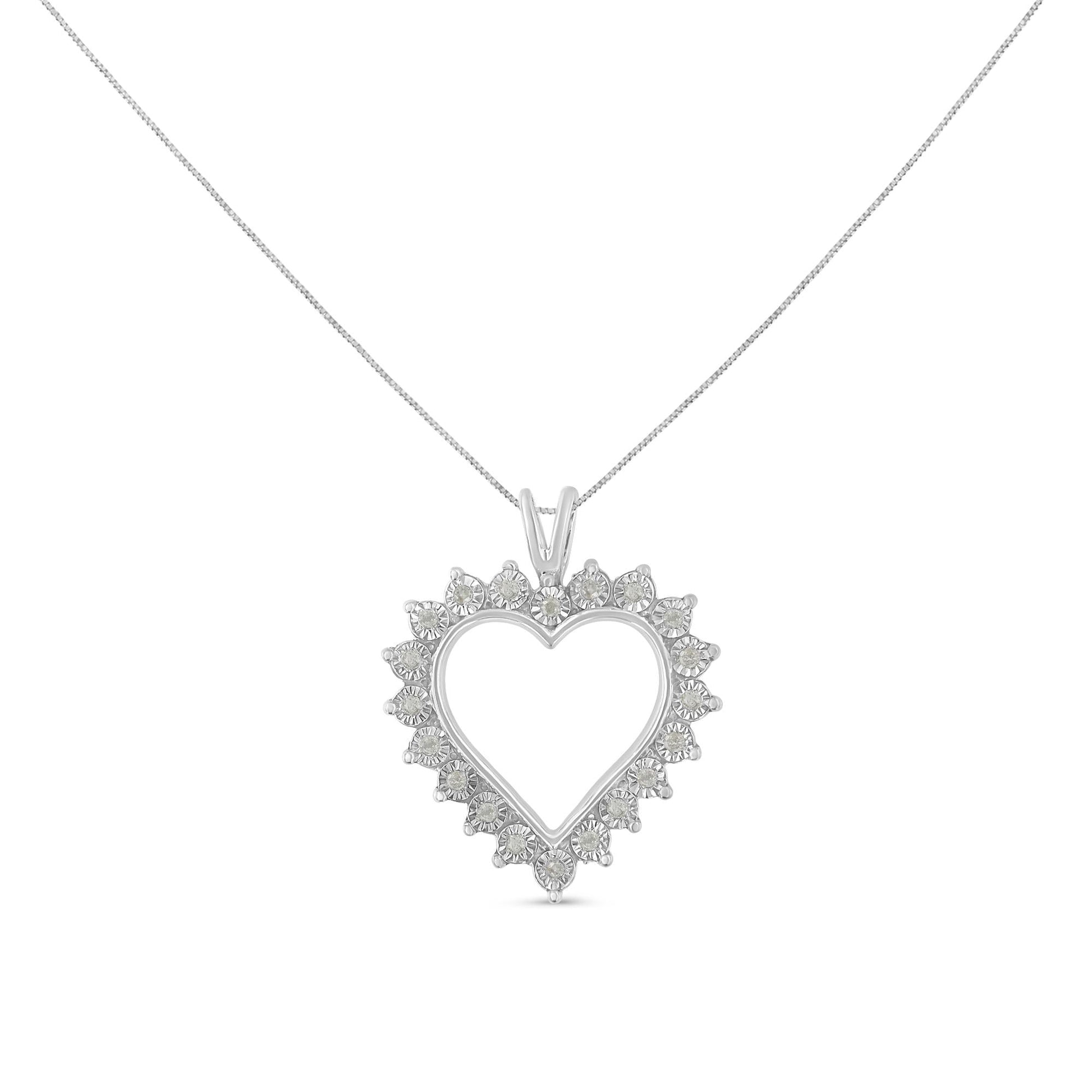 .925 Sterling Silver 1/4 Cttw Miracle Set Diamond Open Heart 18’’ Pendant