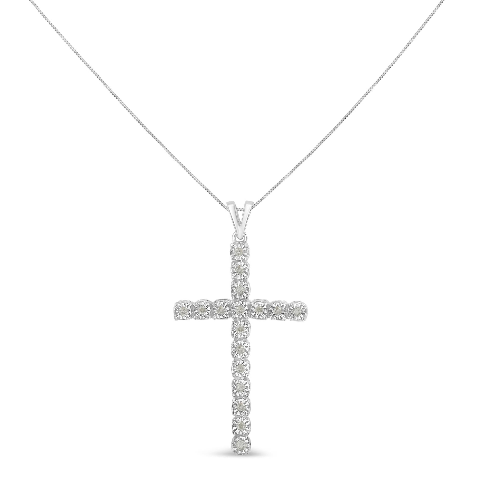 .925 Sterling Silver 1/4 Cttw Diamond Miracle Set Cross Unisex Pendant Necklace