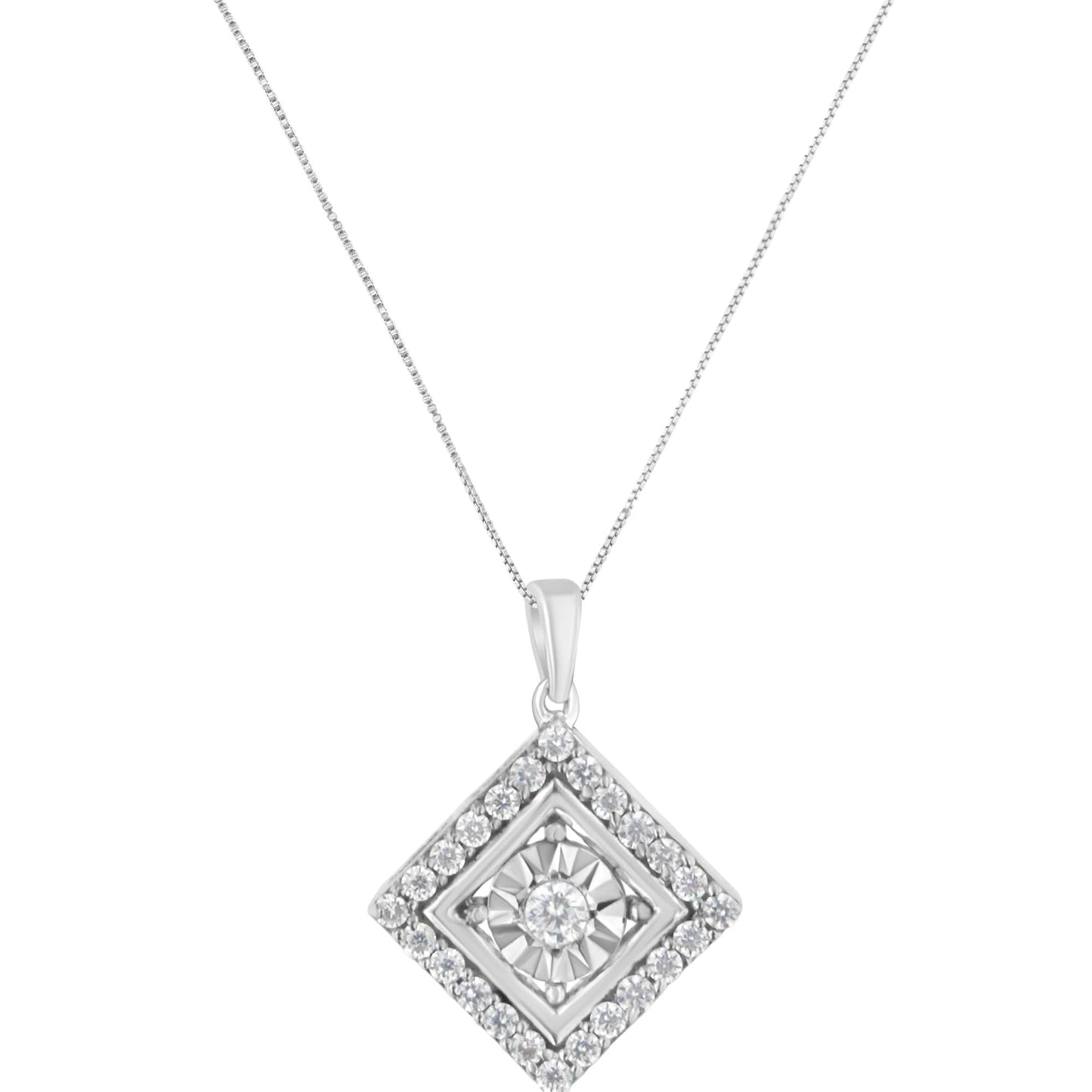 10KT White Gold 1/2 cttw Diamond Square Pendant Necklace (I-J Color I2-I3