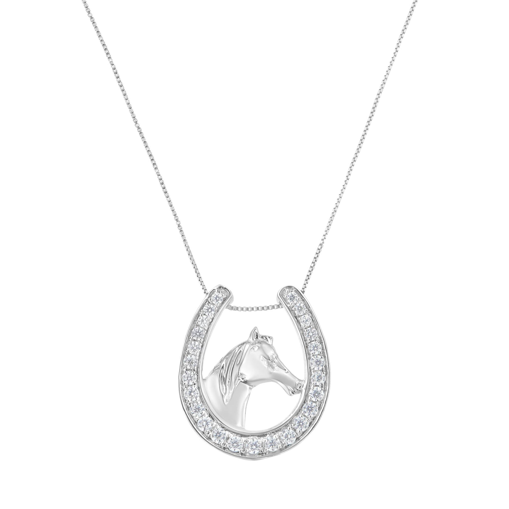 .925 Sterling Silver 1/4 cttw Diamond U Shape Pendant Necklace (I-J I3-Promo)