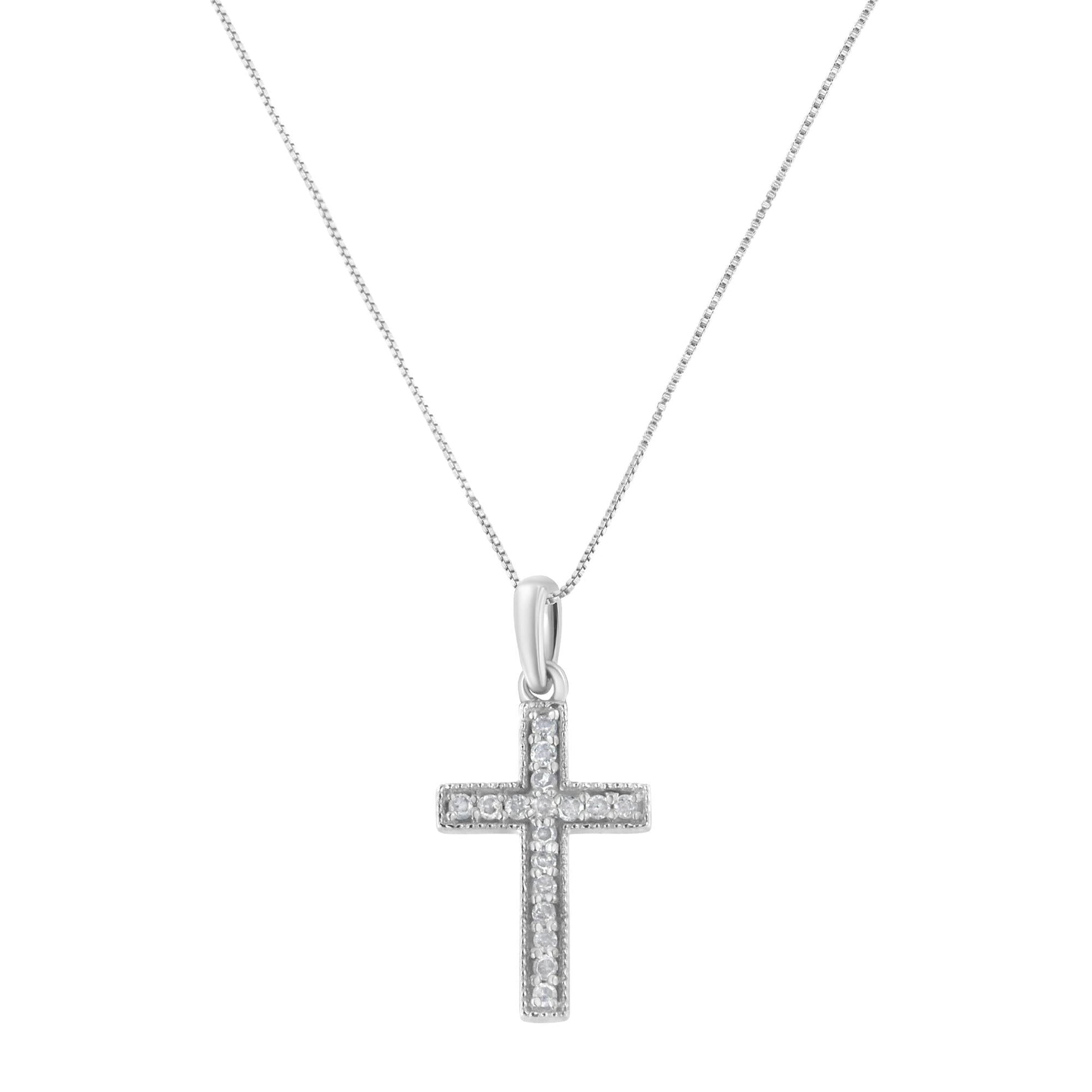 .925 Sterling Silver 1/7 cttw Diamond Cross 18’’ Pendant Necklace (I-J