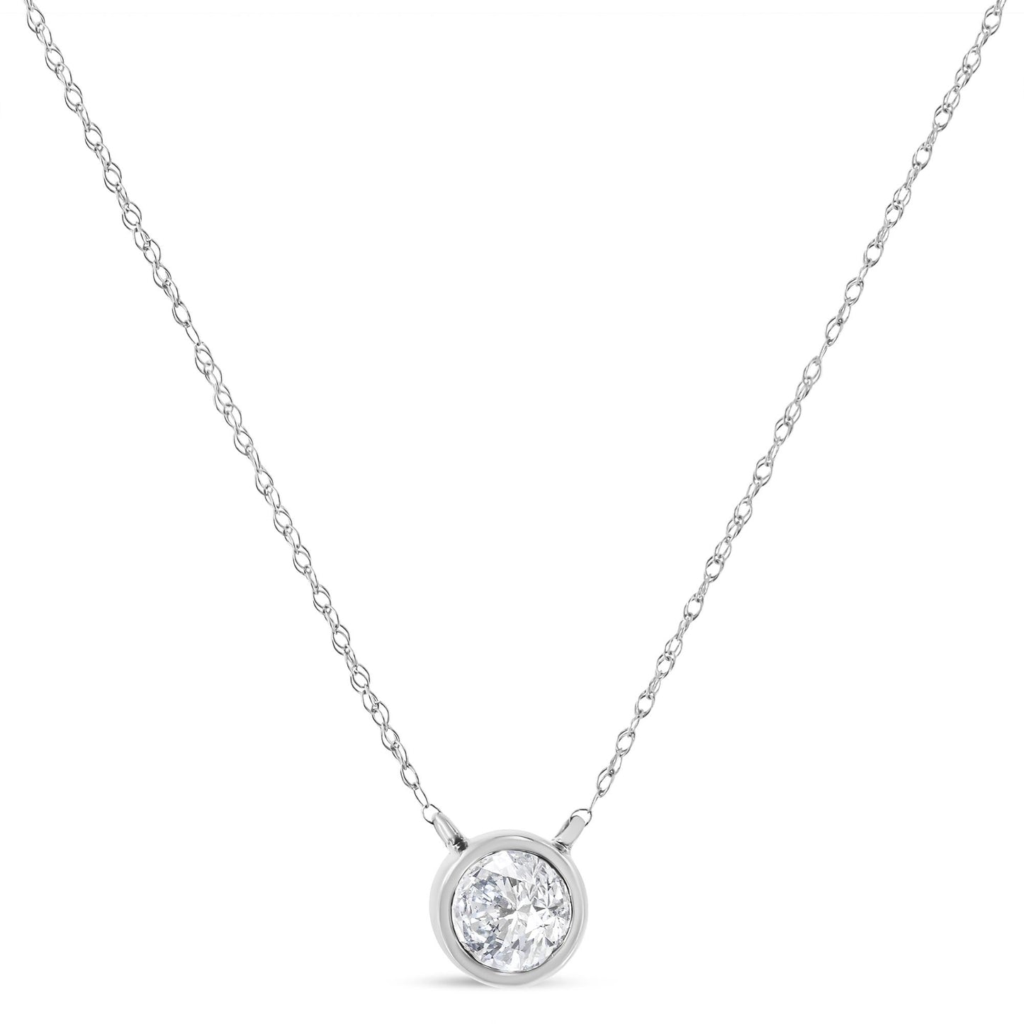 10K White Gold 1/5 Carat Round Brilliant-Cut Diamond Modern Bezel-Set Solitaire 16"-18" Pendant Necklace (H-I Color, SI2-I1 Clarity)