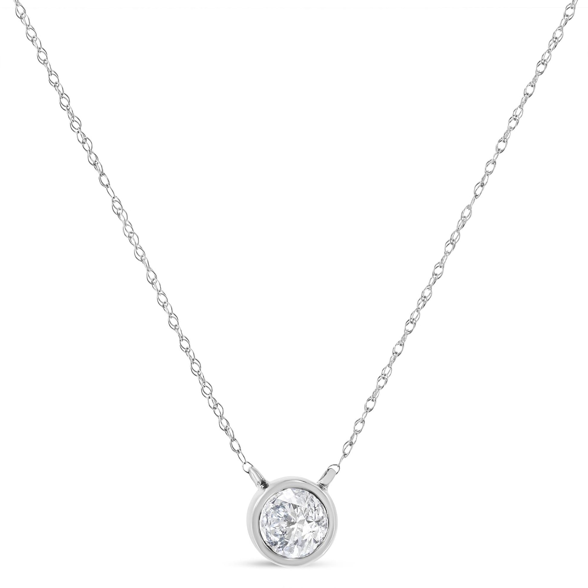 14K Gold Lab Grown Diamond Modern Bezel-Set Solitaire 16’’-18’’ Pendant