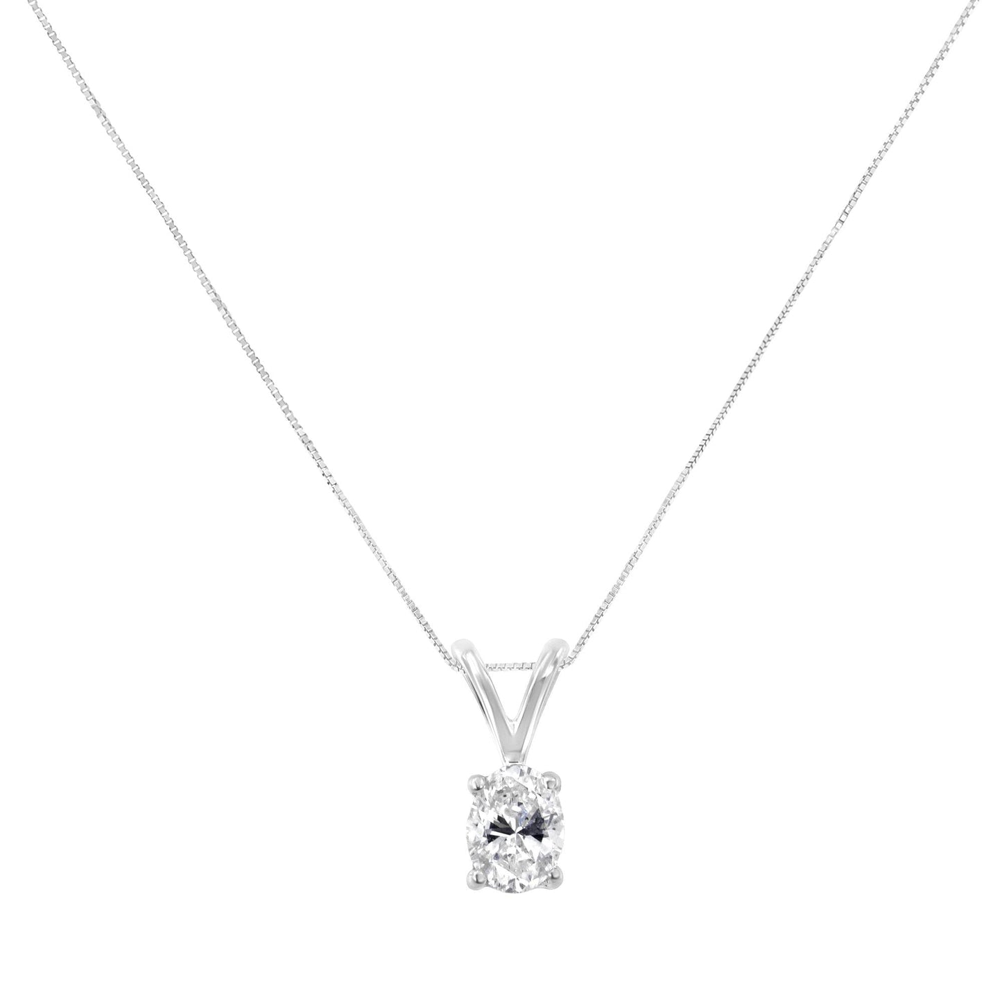 IGI Certified 10KT White Gold Diamond Oval Pendant Necklace (1/5 cttw H-I Color