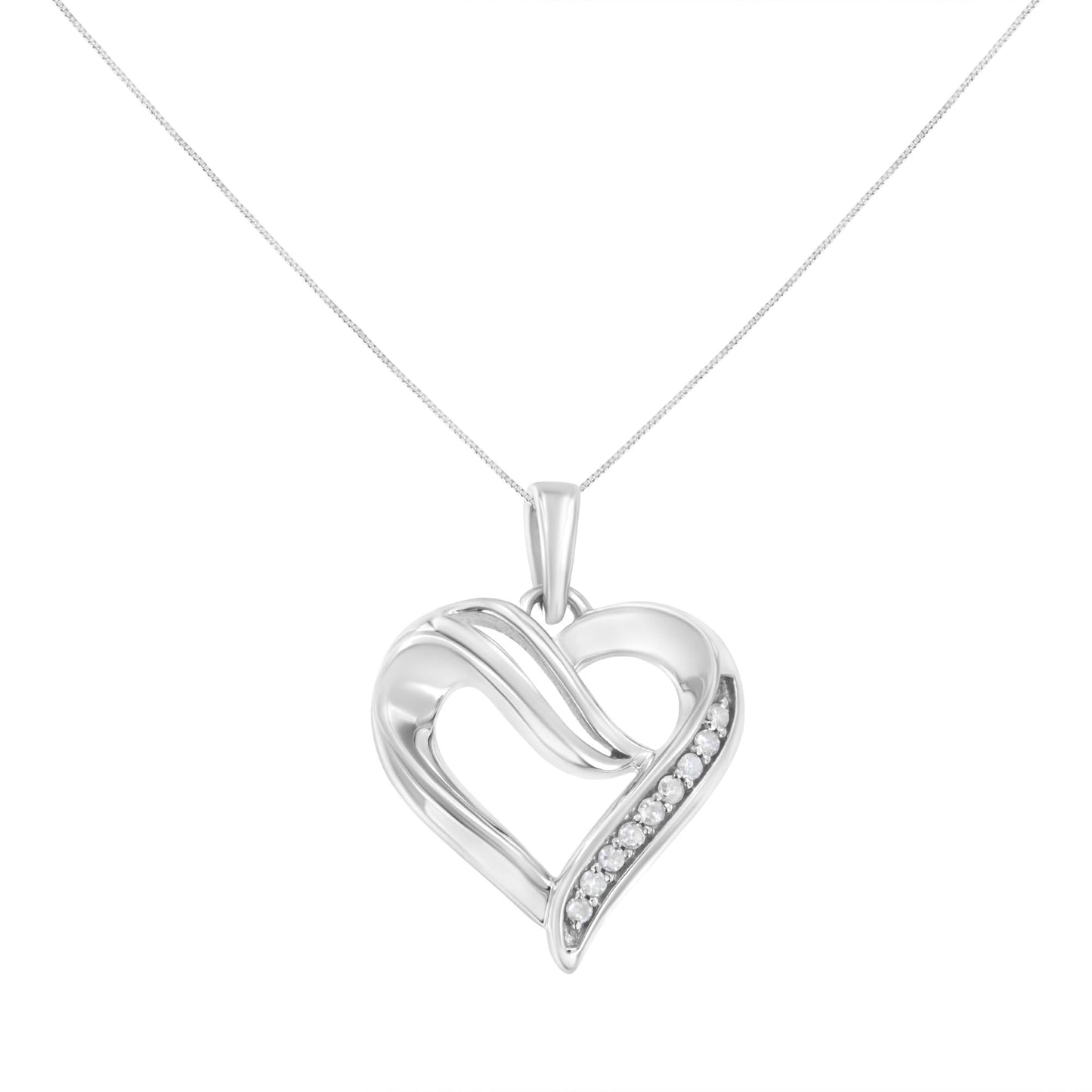 .925 Sterling Silver 1/10 Cttw Diamond Open Heart 18’’ Pendant Necklace