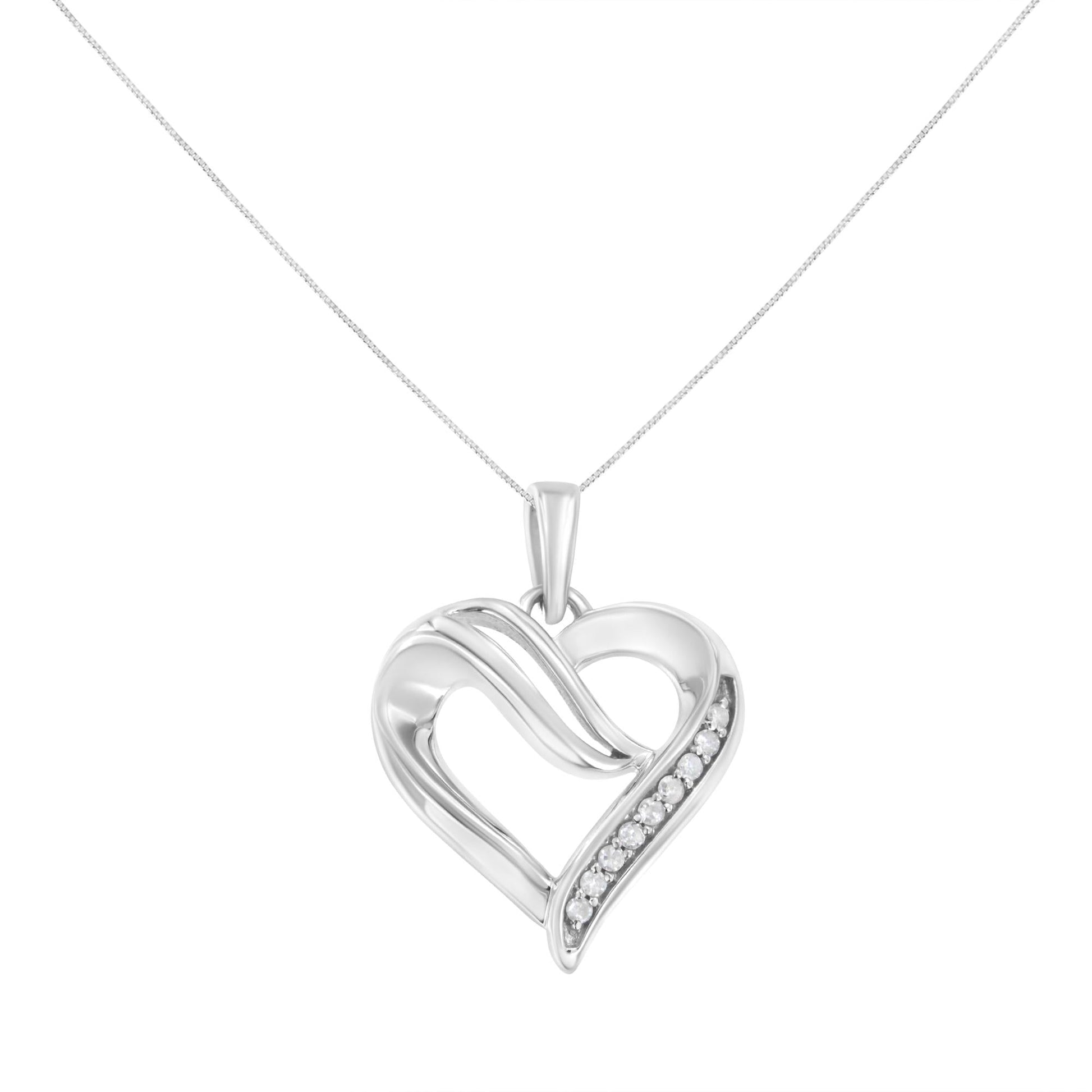 .925 Sterling Silver 1/10 Cttw Diamond Open Heart 18’’ Pendant Necklace