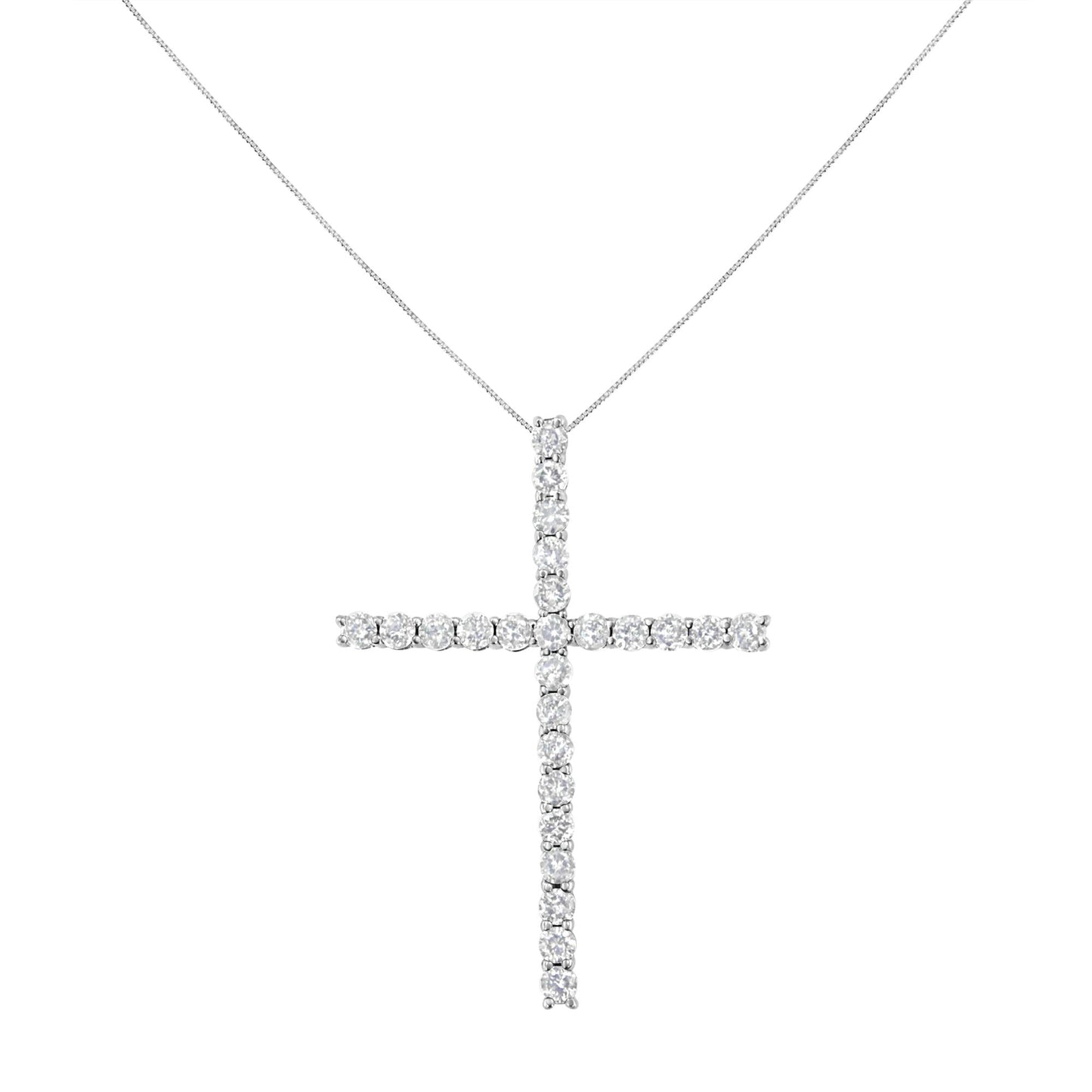 .925 Sterling Silver 2.0 Cttw Round Shape Diamond 1-1/4’’ Cross Pendant