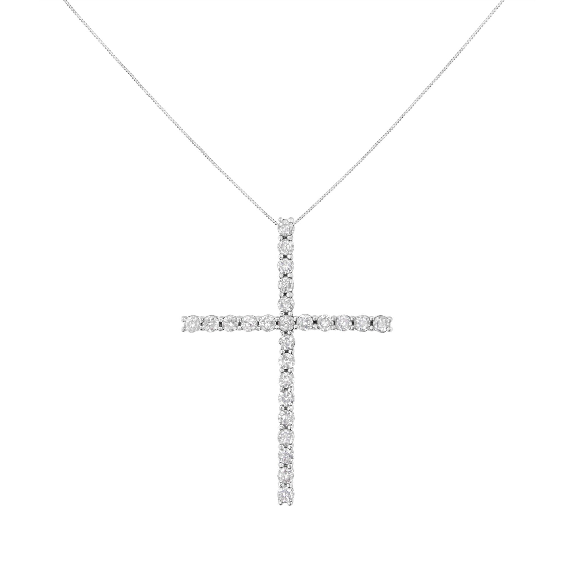 .925 Sterling Silver 2 1/2 cttw Diamond Cross Pendant Necklace (H-I I2-I3)