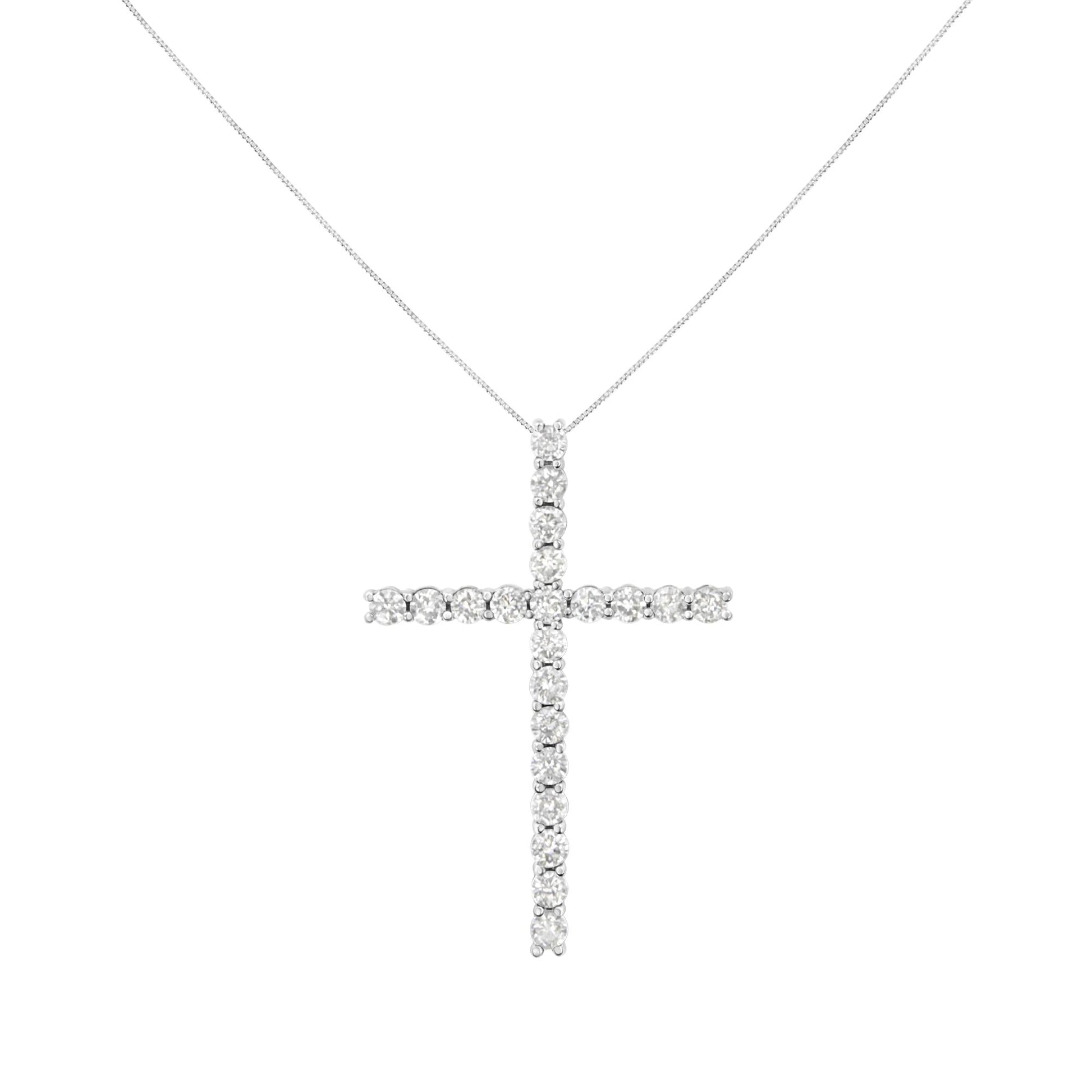 .925 Sterling Silver 4.0 Cttw Diamond 2-1/4’’ Cross Pendant with Box Chain