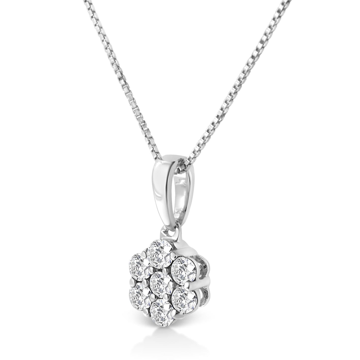 14KT White Gold 1/2 cttw Diamond Floral Cluster Pendant Necklace (HI SI2-I1)