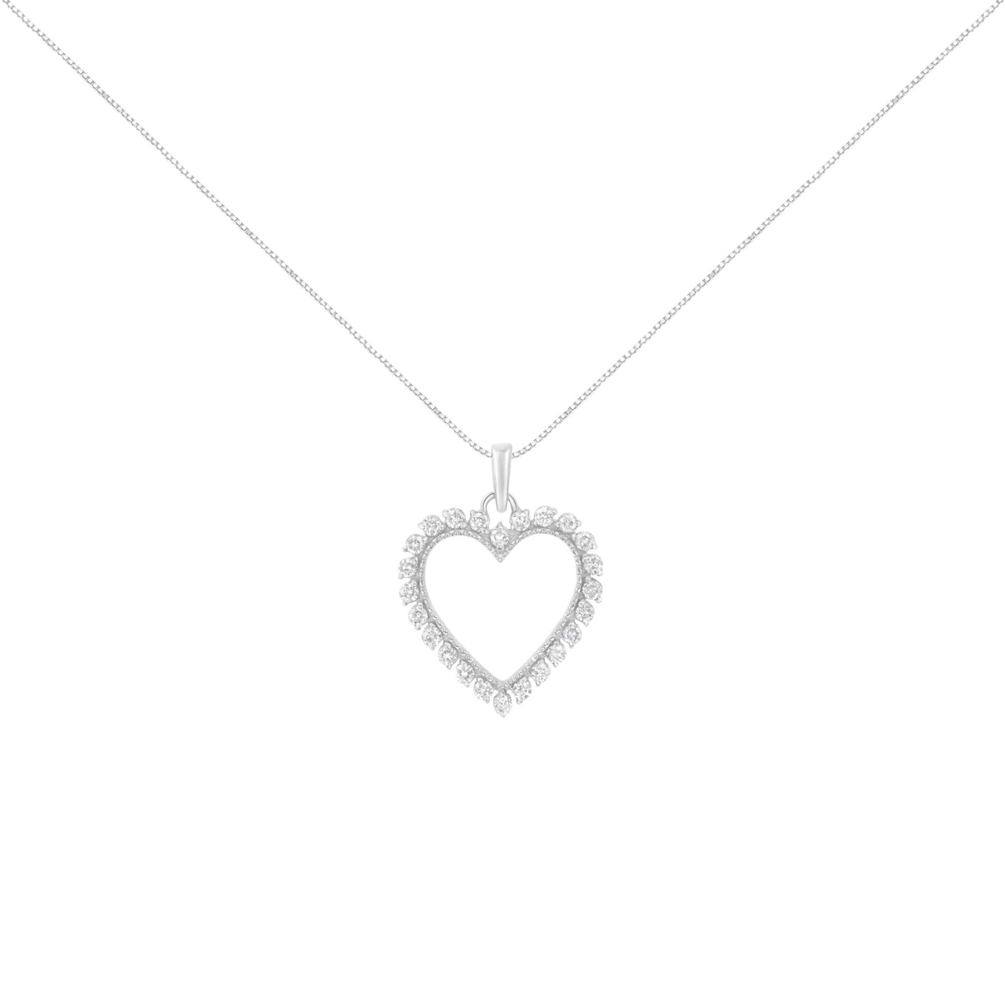 .925 Sterling Silver 1/2 Cttw Prong Set Diamond Encrusted Open Heart 18’’