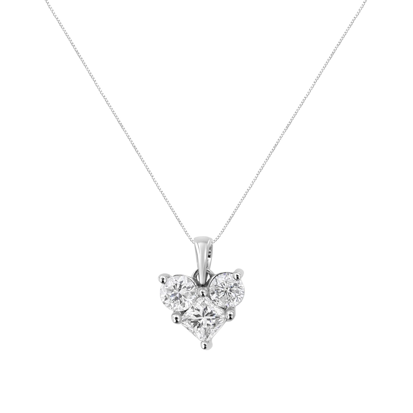 10K White Gold 1.0 Cttw Round-Cut and Princess-Cut Diamond Heart Shaped