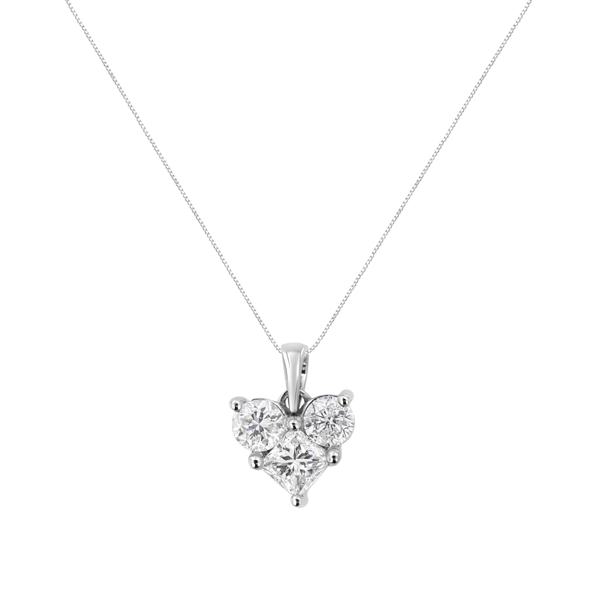 10K White Gold 1.0 Cttw Round-Cut and Princess-Cut Diamond Heart Shaped