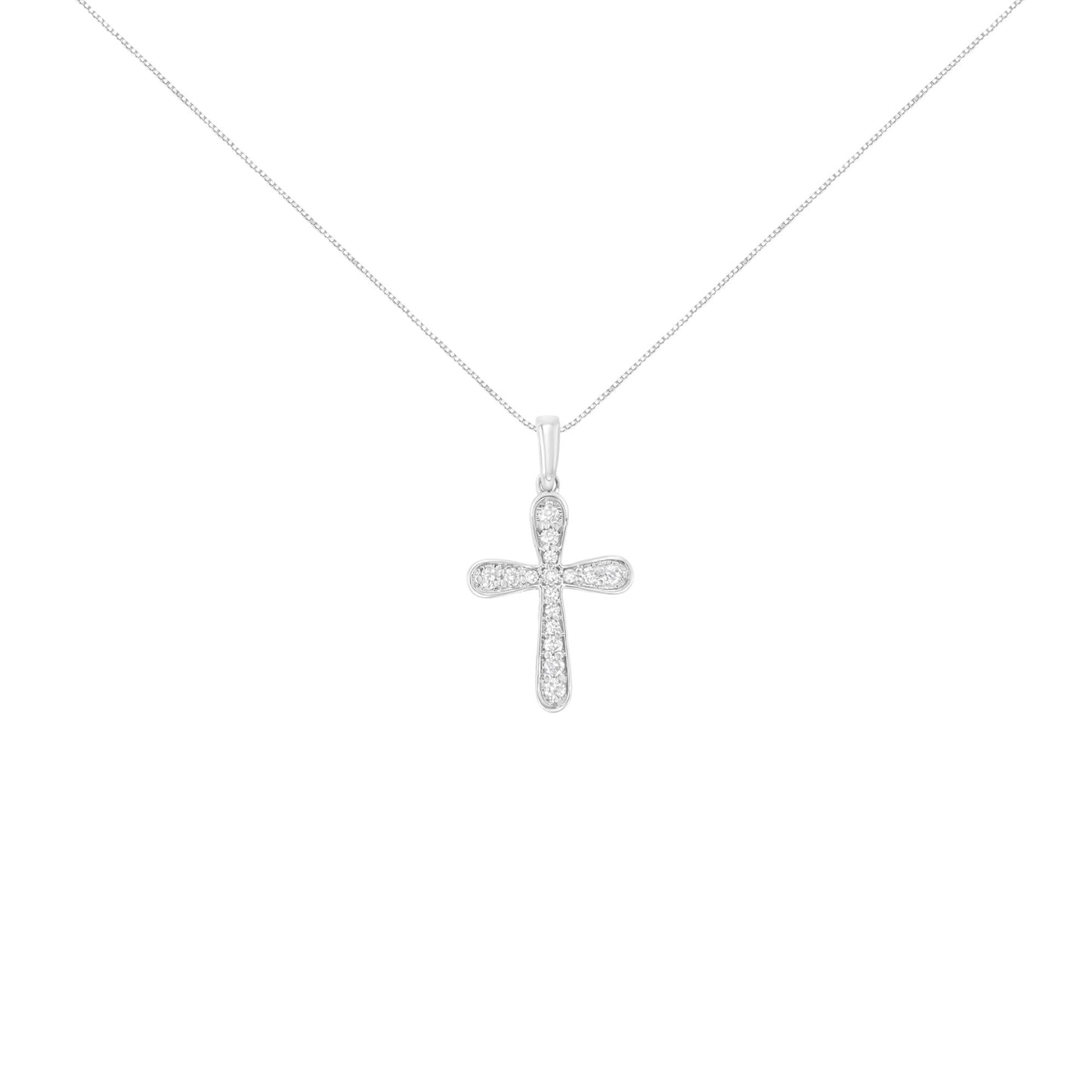 .925 Sterling Silver 1/4 Cttw Diamond Inlaid Cross 18’’ Pendant Necklace