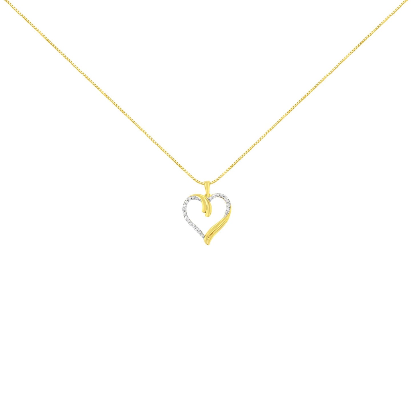 10K Yellow Gold Plated.925 Sterling Silver 1/10 cttw Diamond Open Heart