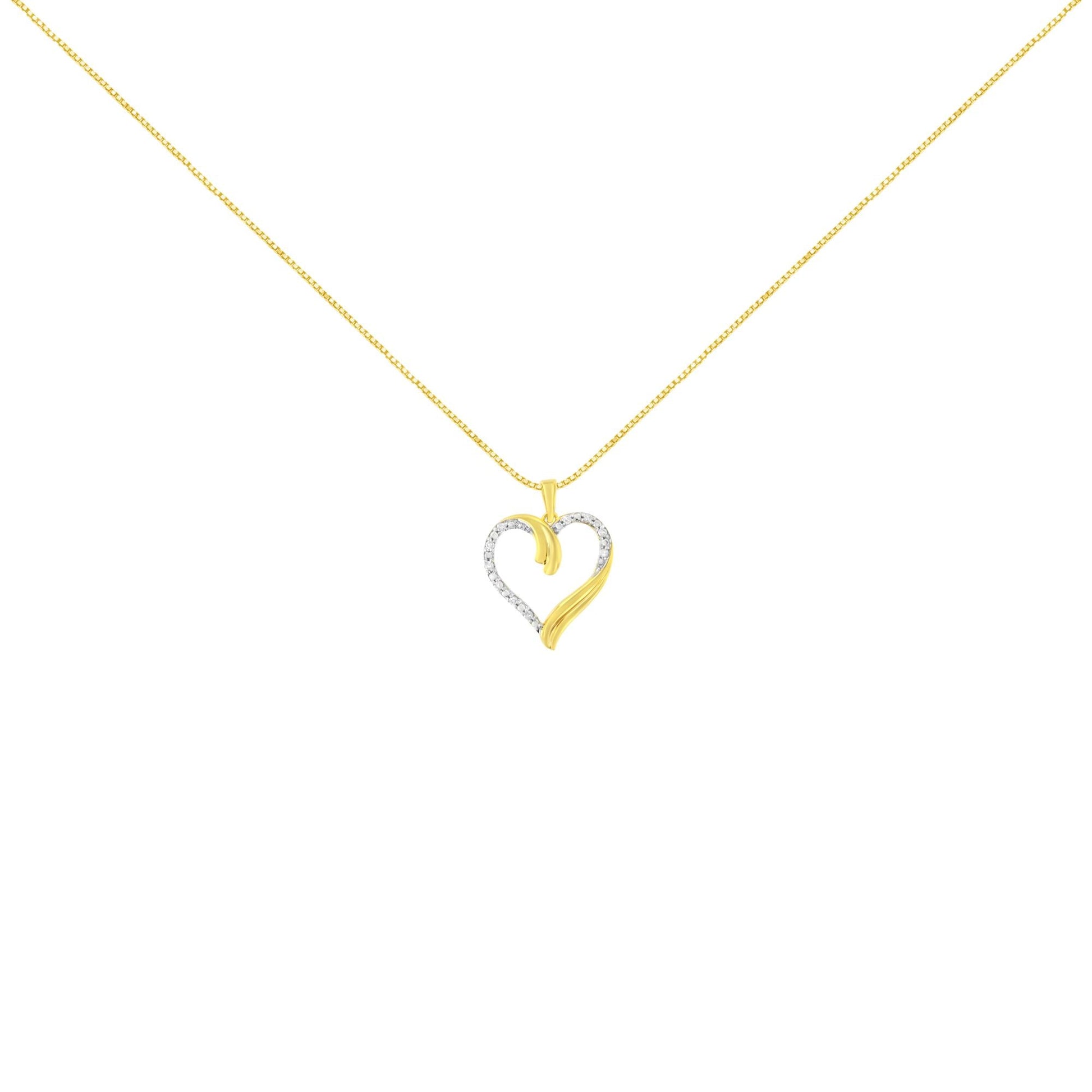 10K Yellow Gold Plated.925 Sterling Silver 1/10 cttw Diamond Open Heart